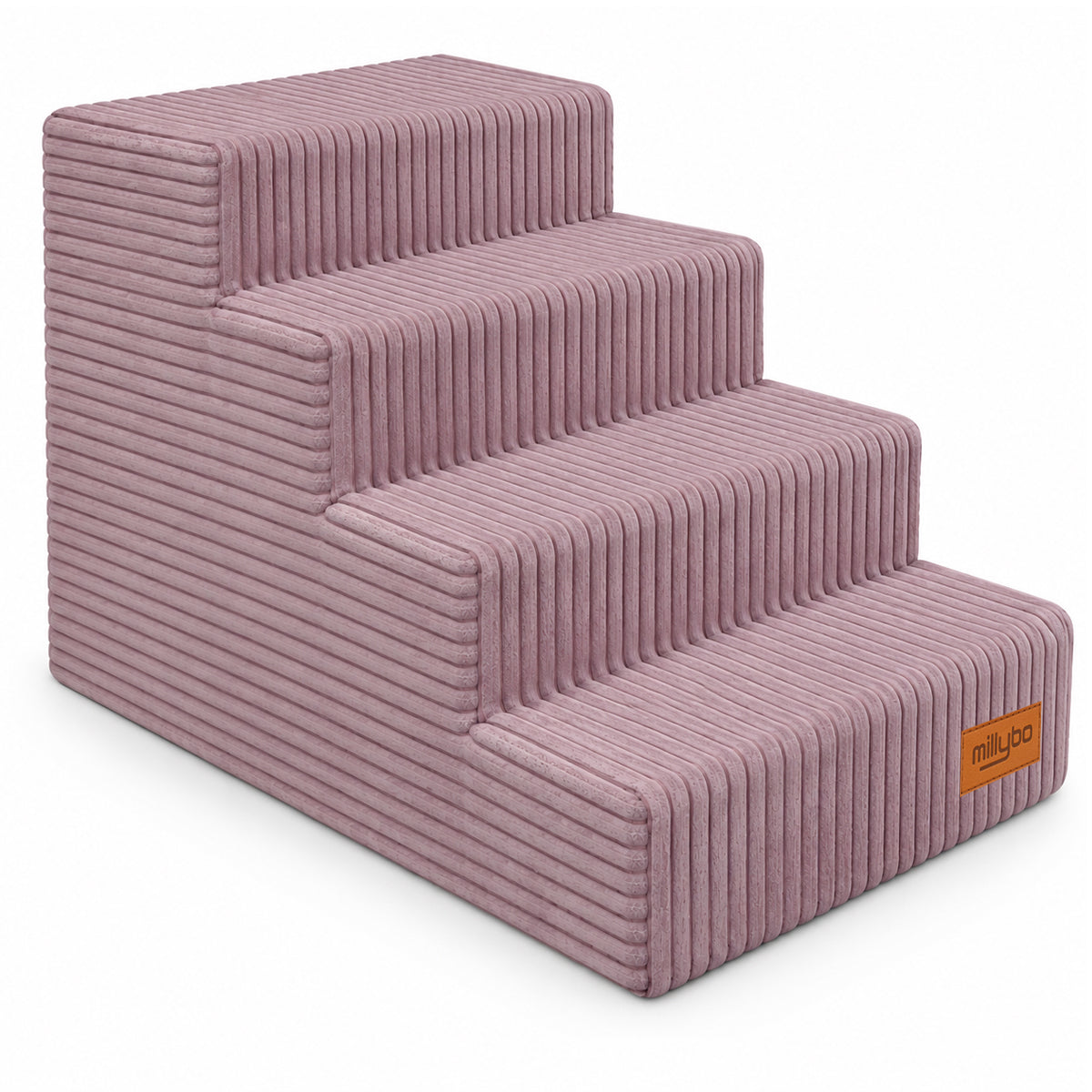 MILLYBO Hundetreppe aus Cord – Haustiertreppe für Hunde & Katzen, 4-stufig, abnehmbarer Bezug: Lila