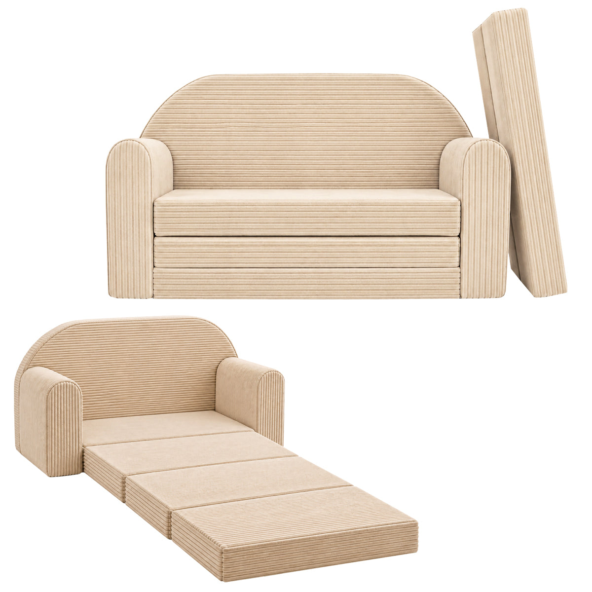 MILLYBO Kindersofa 3in1 aus Cord – Spielsofa, Kindercouch & Schlafsofa Beige