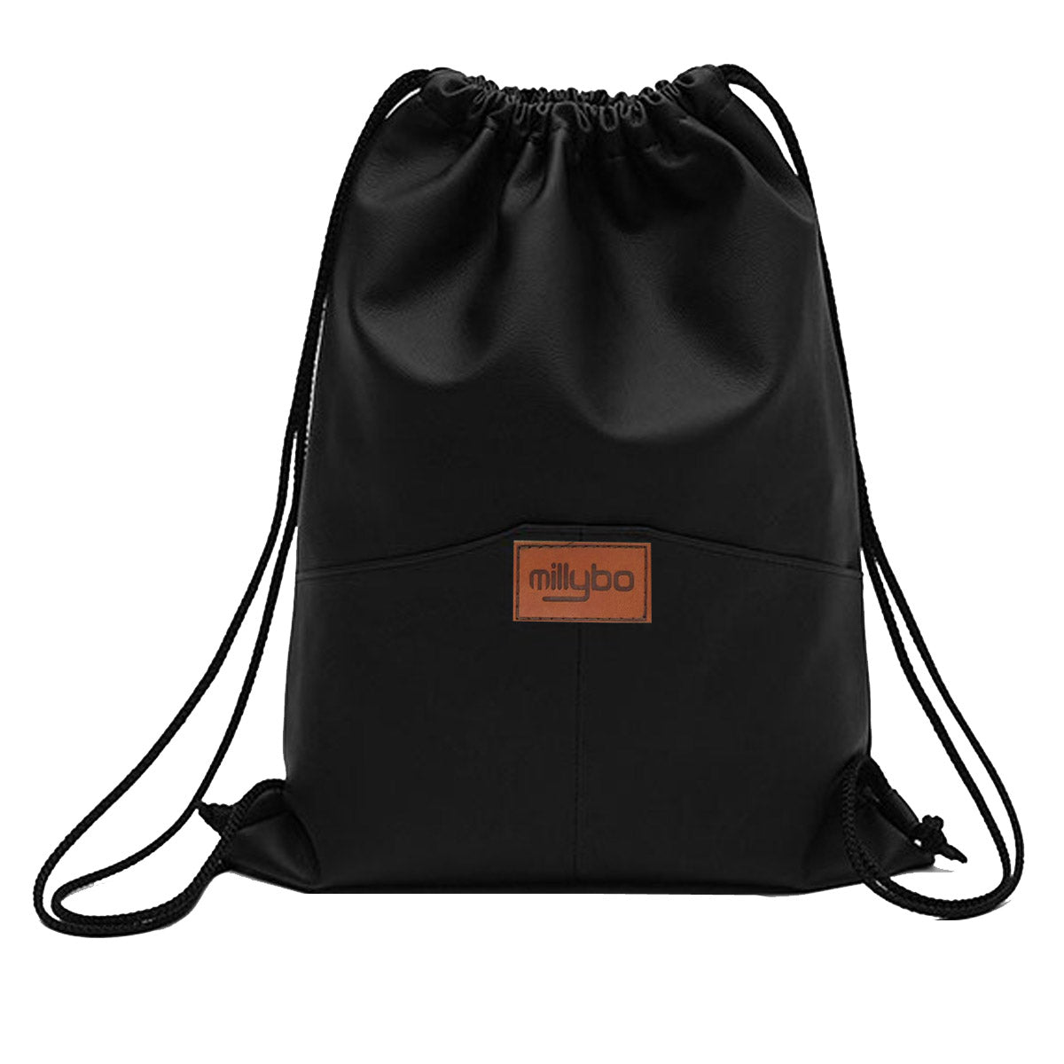 MILLYBO SACCO ECO Turnbeutel aus Kunstleder – Eleganter Beutelrucksack Schwarz