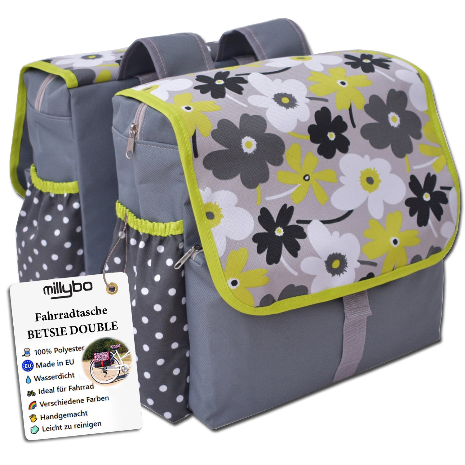 MILLYBO BETSIE Double – Doppelfahrradtasche 28L für Gepäckträger 110.004