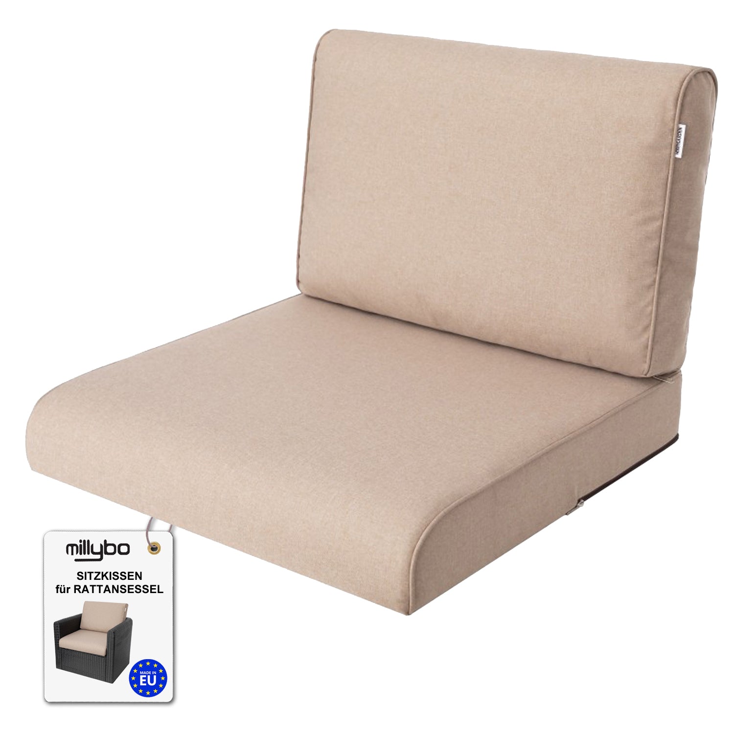 MILLYBO Gartenkissen für Rattanmöbel NEL Bequeme Sitz- & Rückenauflage: Beige