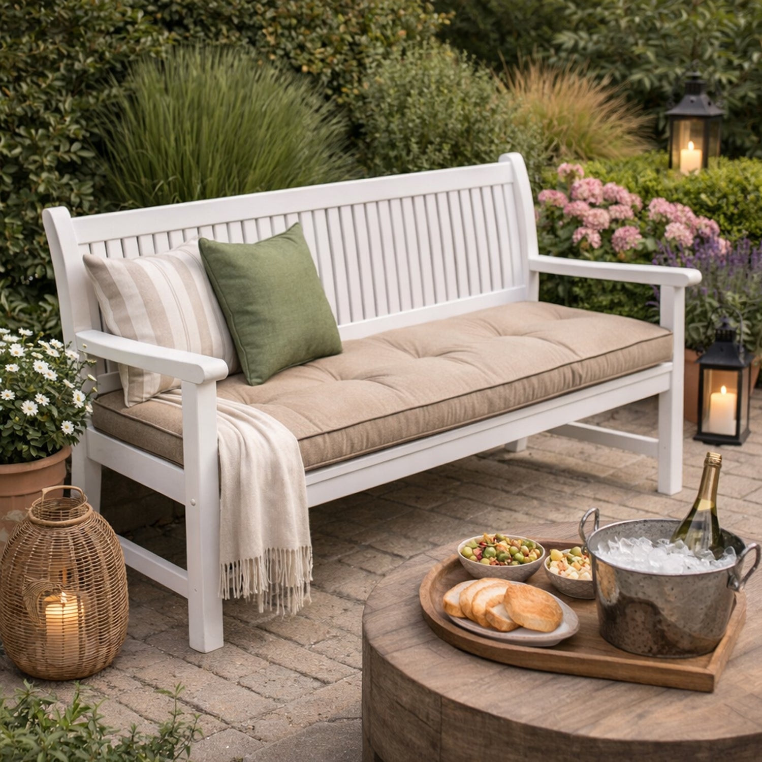 MILLYBO Bankkissen 40 cm ETNA – Gartenbank Auflage Bankpolster für Gartenmöbel & Schaukel (120/150/180 cm) - Beige