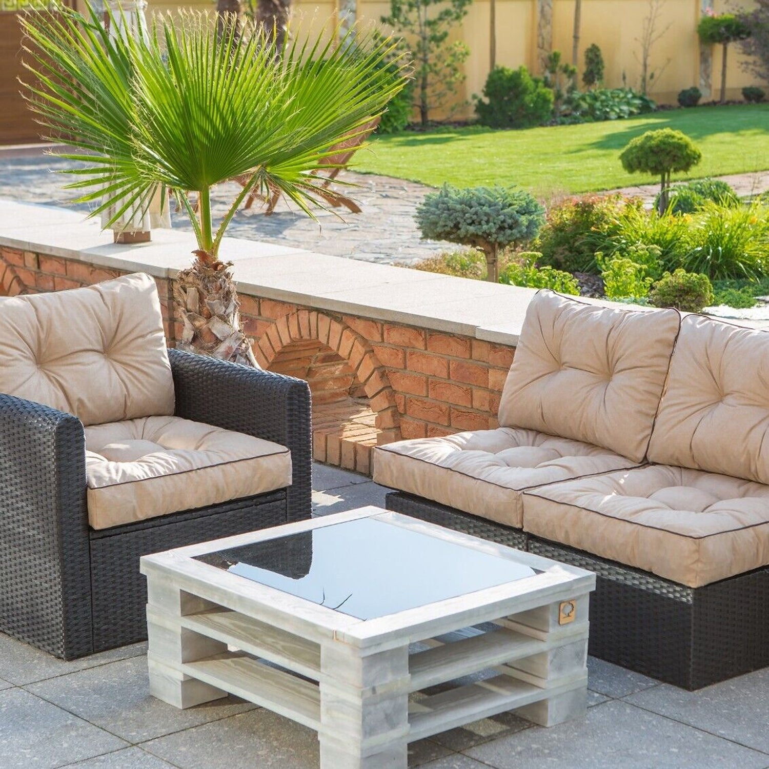 MILLYBO Gartenkissen für Rattanmöbel EMMA TECH Bequeme Sitz- & Rückenauflage: Beige