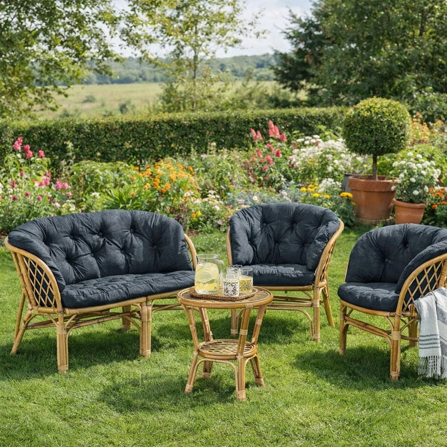 Gartenkissen für Rattanmöbel große AMANDA – 100 x 50  cm, 150 x 38 cm - Schwarz