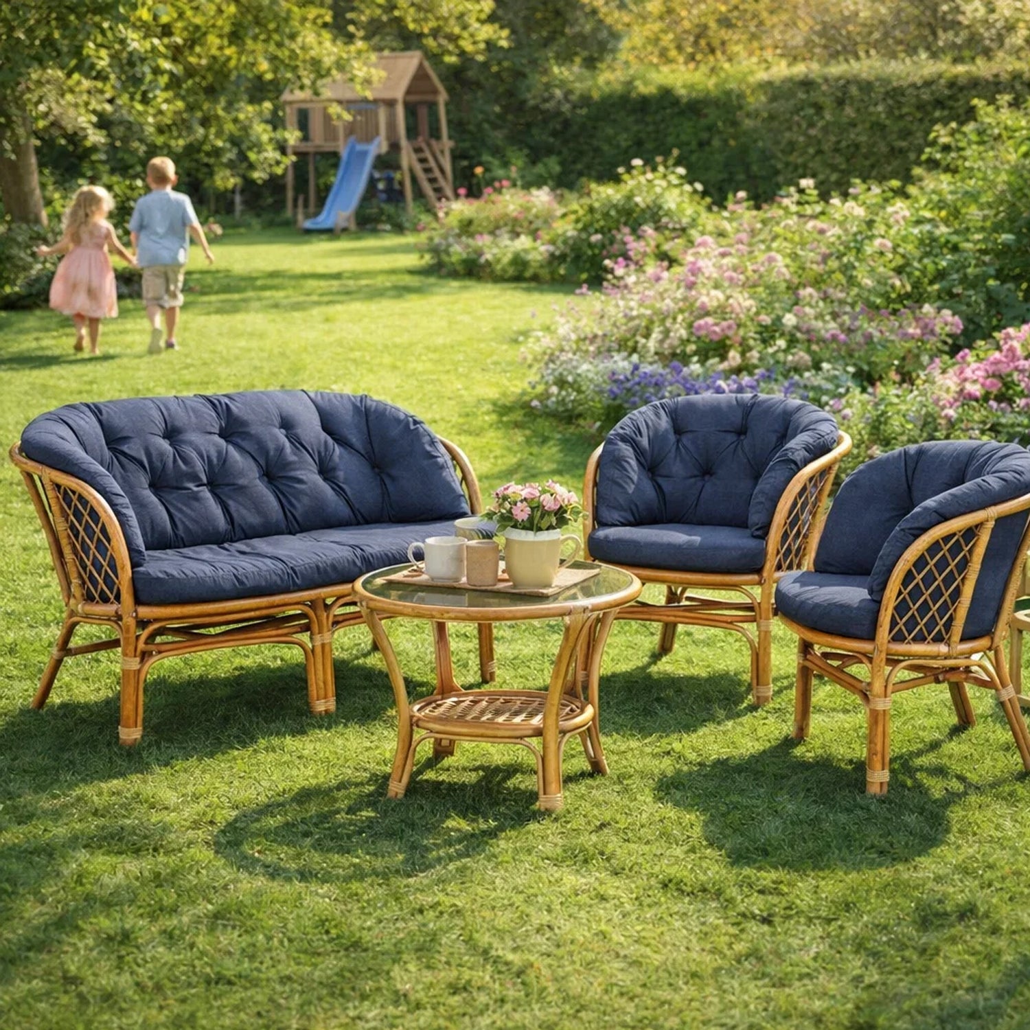 Gartenkissen für Rattanmöbel große AMANDA – 100 x 50  cm, 150 x 38 cm - Dunkelblau