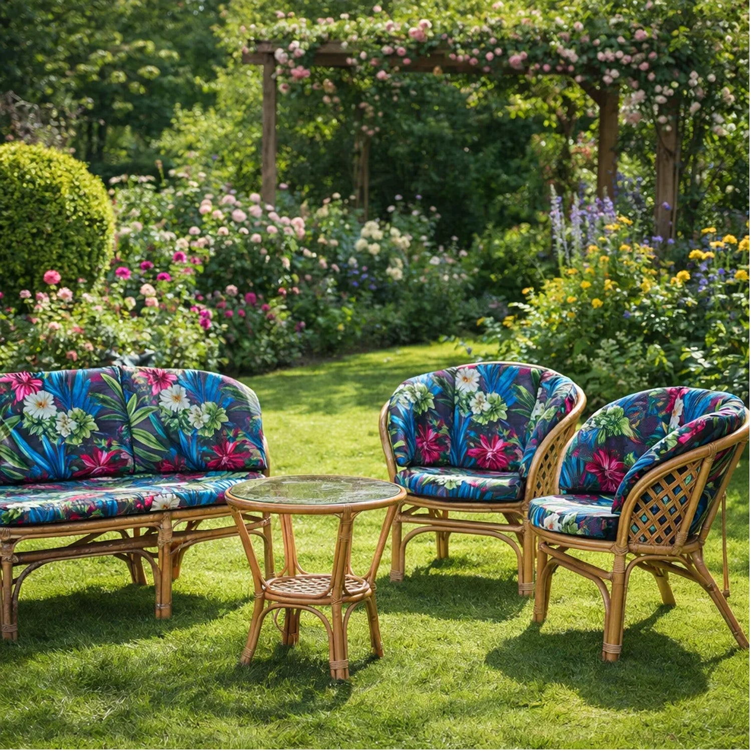 Gartenkissen für Rattanmöbel große AMANDA – 100 x 50  cm, 150 x 38 cm - Bunte Blätter