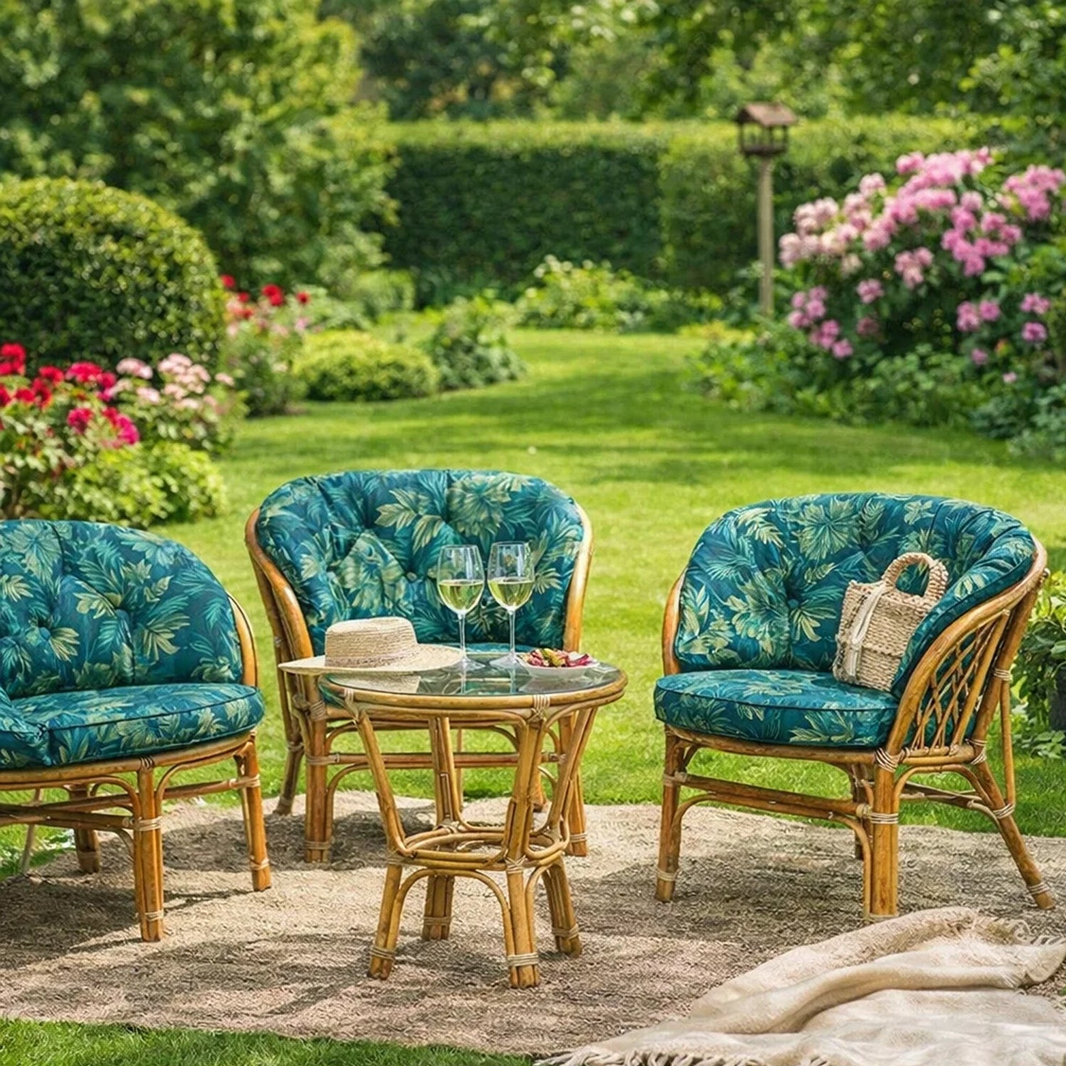 Gartenkissen für Rattanmöbel kleine AMANDA – 50 x 50  cm, 100 x 38 cm - Grüne Wiese