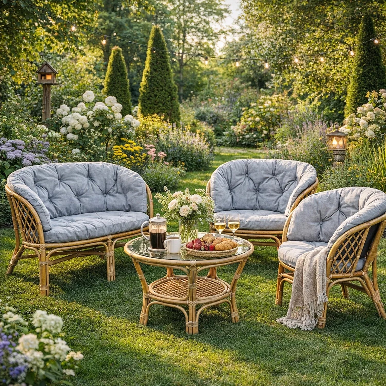 Gartenkissen für Rattanmöbel kleine AMANDA – 50 x 50  cm, 100 x 38 cm - Hellgrau