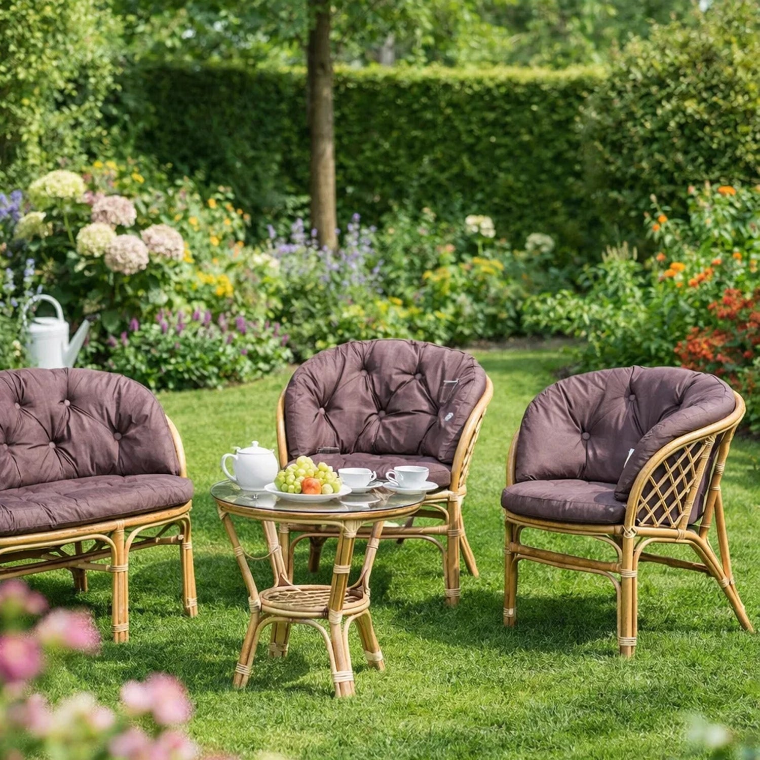 Gartenkissen für Rattanmöbel kleine AMANDA – 50 x 50  cm, 100 x 38 cm - Braun
