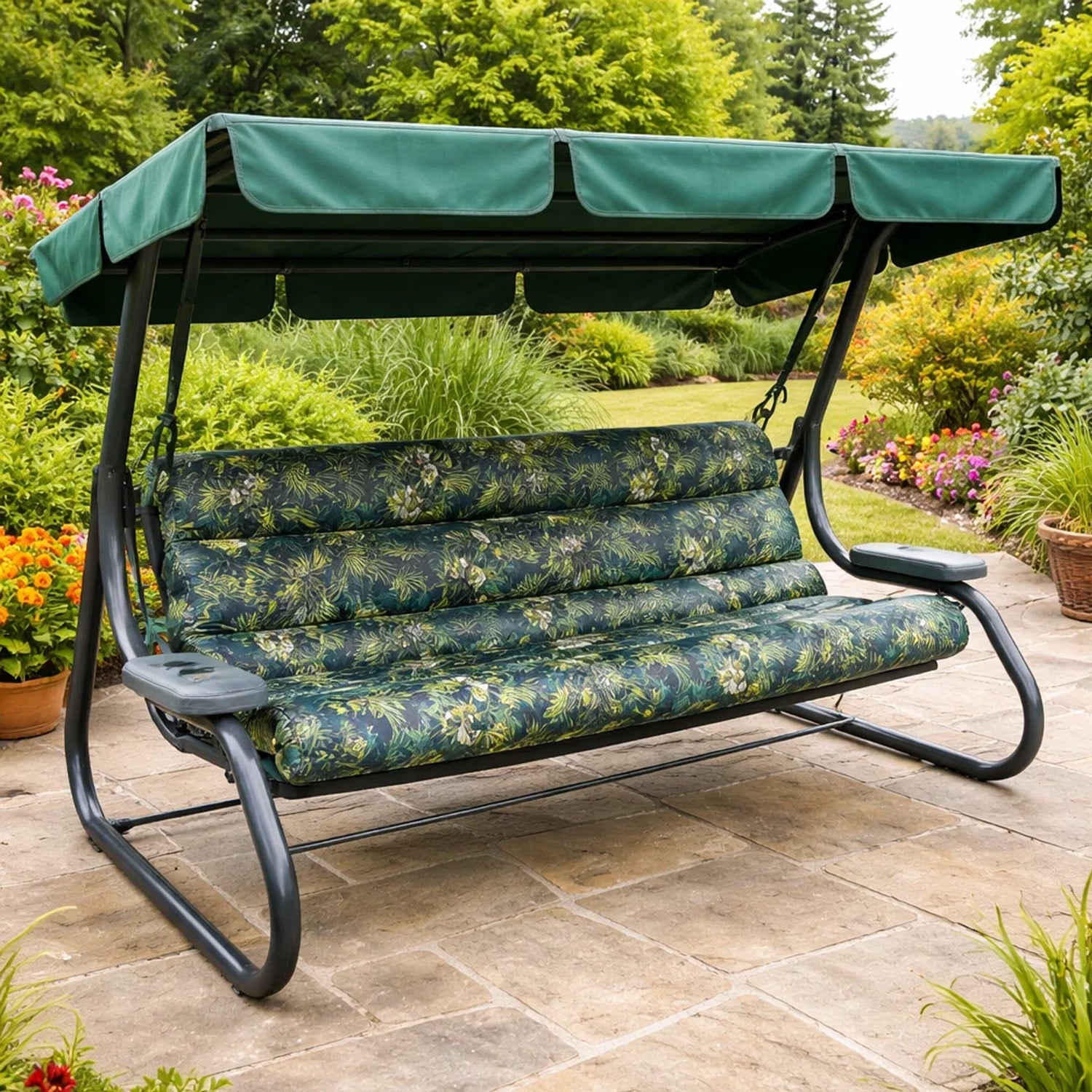 MILLYBO Hollywoodschaukel Sitzkissen 120–180 cm Auflage – Gartenschaukel Polster ANIA - Grüne Wiese
