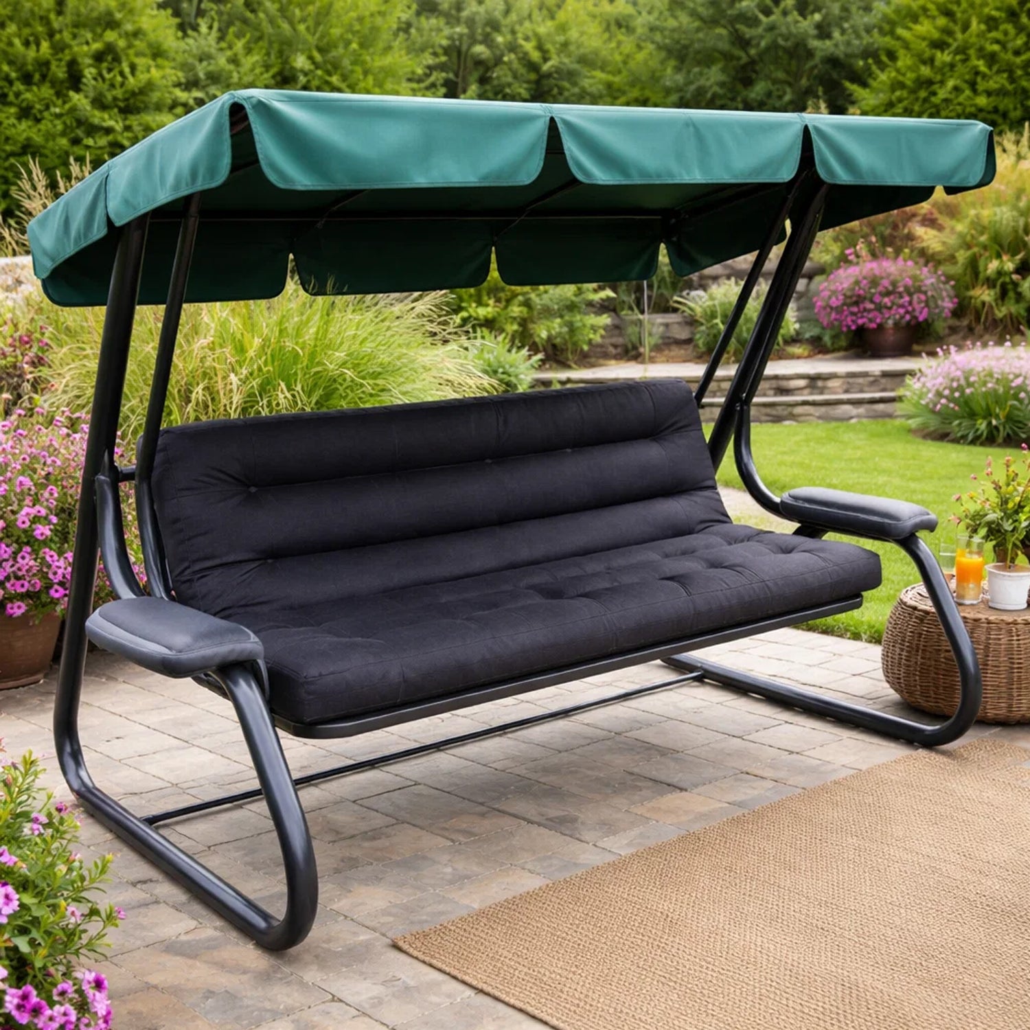 MILLYBO Hollywoodschaukel Sitzkissen 120–180 cm Auflage – Gartenschaukel Polster ANIA - Schwarz