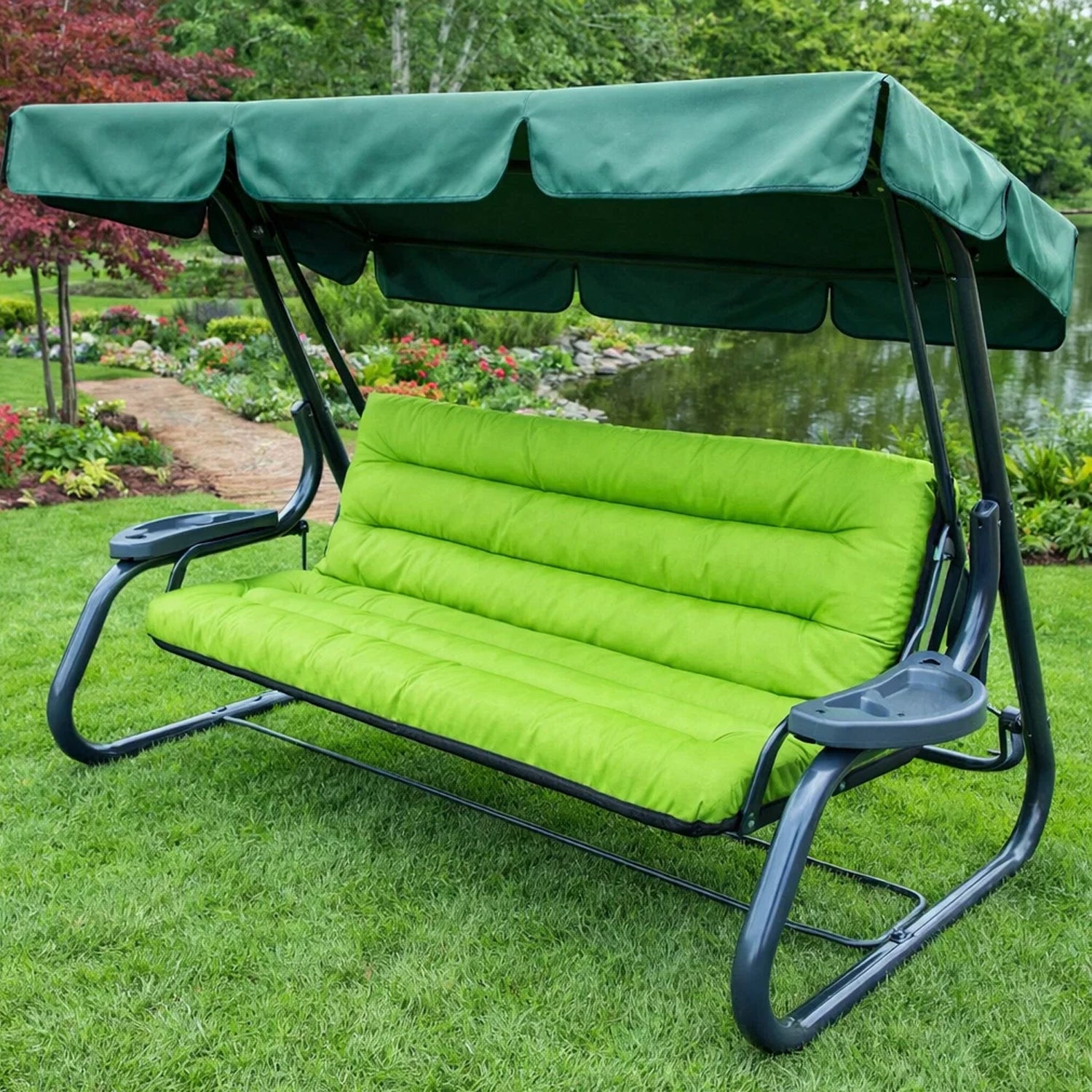 MILLYBO Hollywoodschaukel Sitzkissen 120–180 cm Auflage – Gartenschaukel Polster ANIA - Limegrün