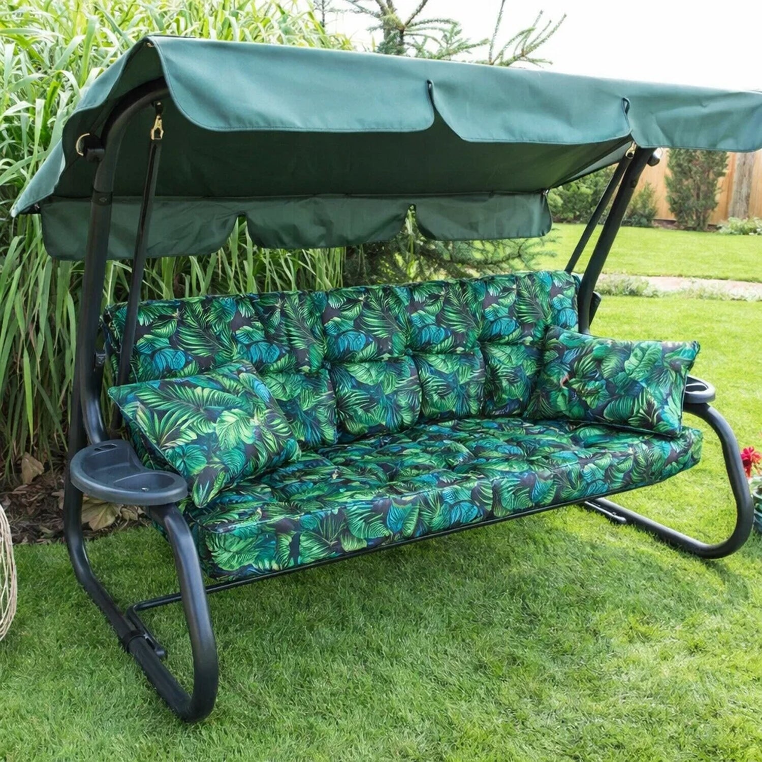 MILLYBO Hollywoodschaukel Sitzkissen 100–180 cm Auflage – Gartenschaukel Polster POLA - Blaues Blätter