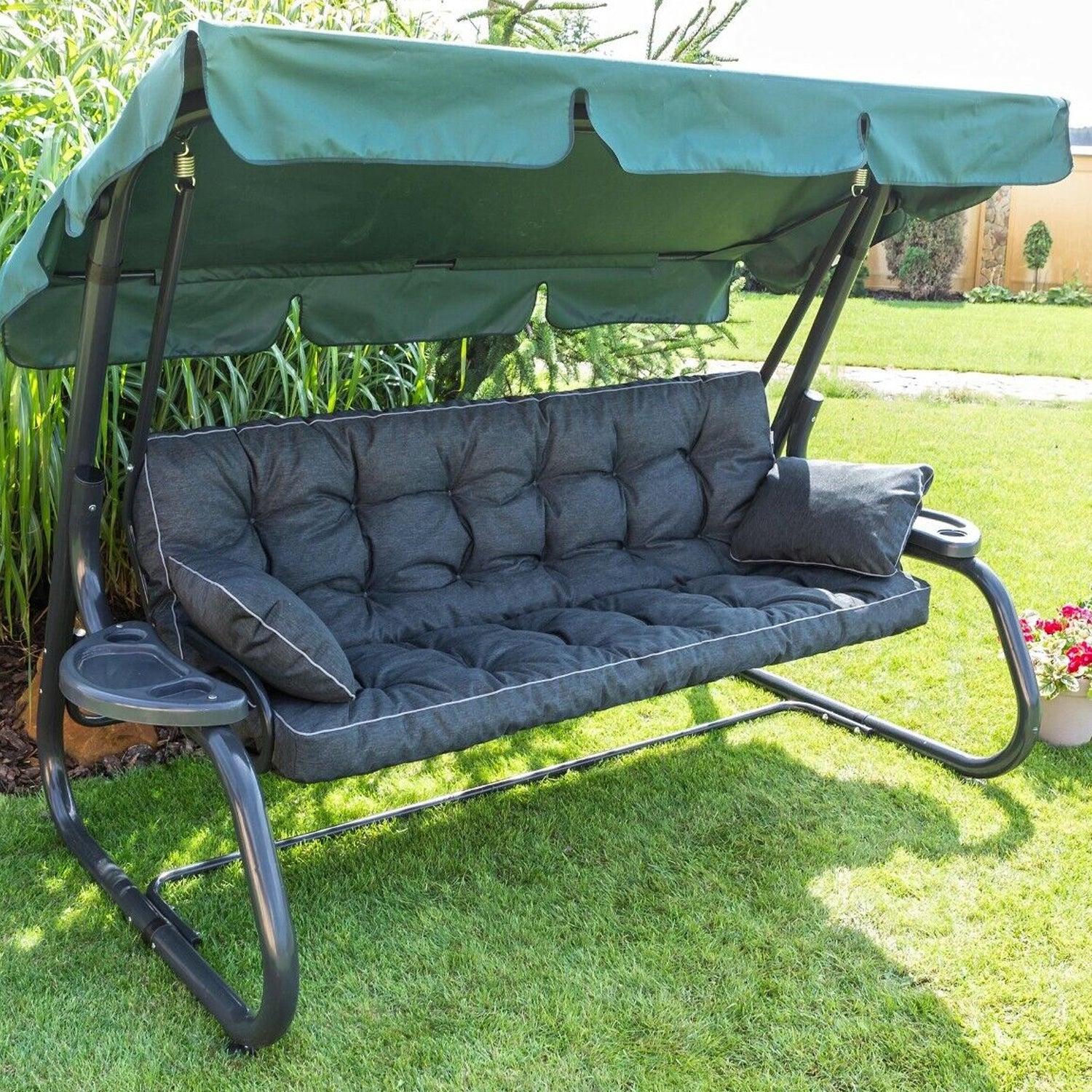 MILLYBO Hollywoodschaukel Sitzkissen 100–180 cm Auflage – Gartenschaukel Polster POLA - Schwarz