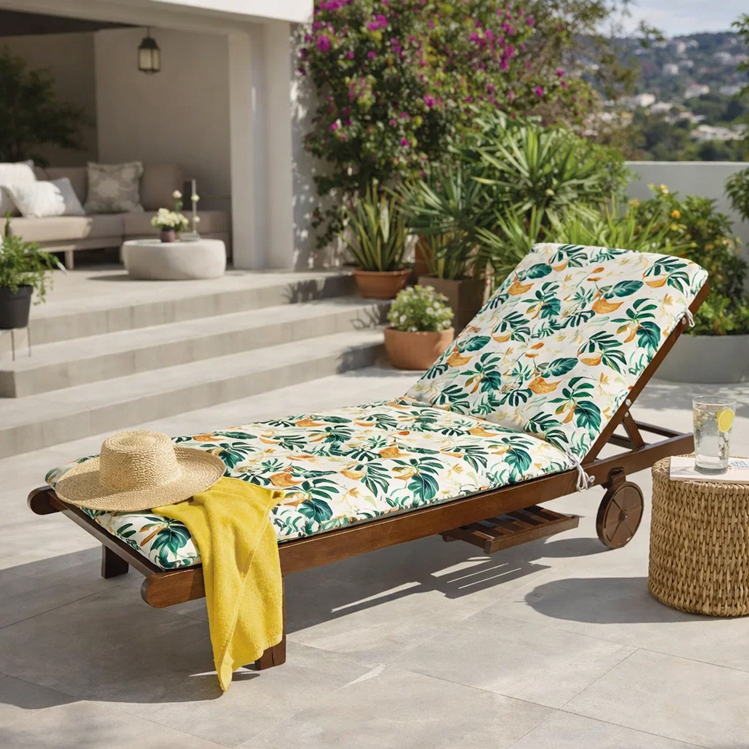 MILLYBO Kissen für Strand- & Gartenliegestühle  Liegestühle BEATRIZ - Weiße Blumen