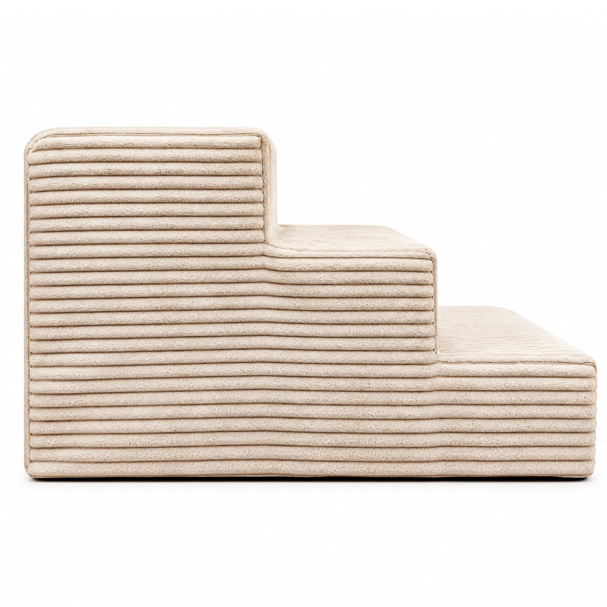 MILLYBO Hundetreppe aus Cord – Haustiertreppe für Hunde & Katzen, 3-stufig, abnehmbarer Bezug: Beige