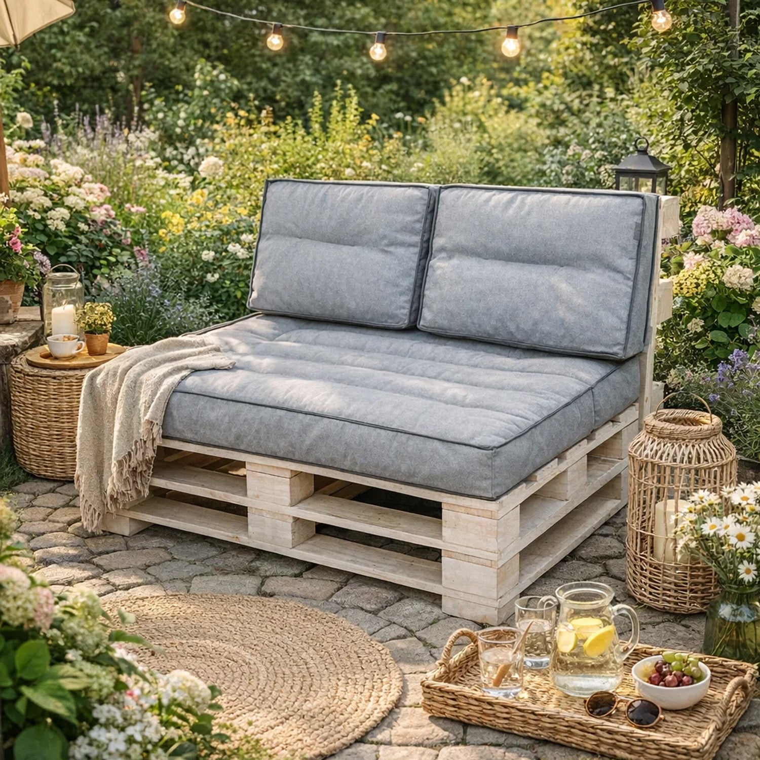 MILLYBO Palettenkissen TOMEK  Set 2+1 Hellgrau – Komfort & Stil für deinen Garten
