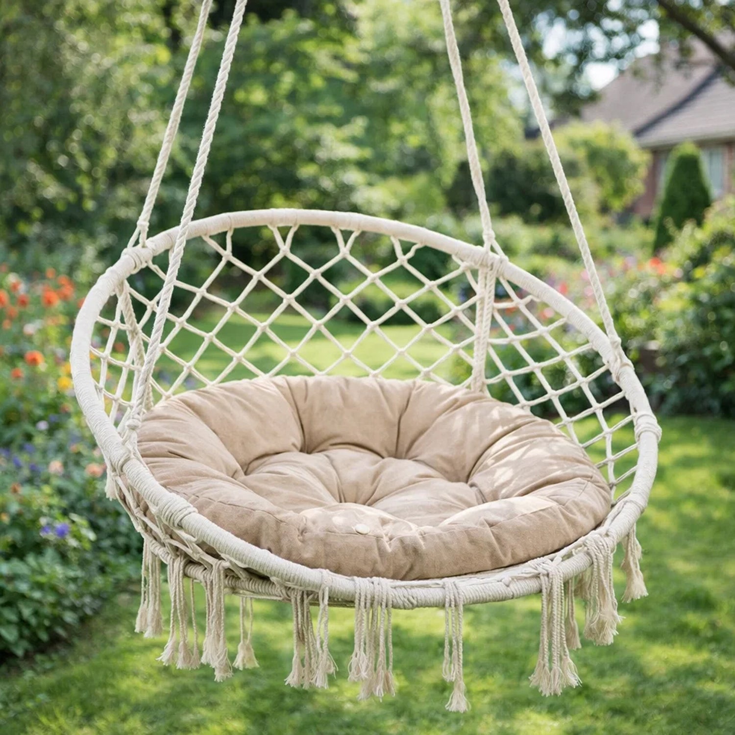 MILLYBO Schaukelkissen 65 cm STORK – Hängeschaukelkissen rund Gartenkissen - Beige