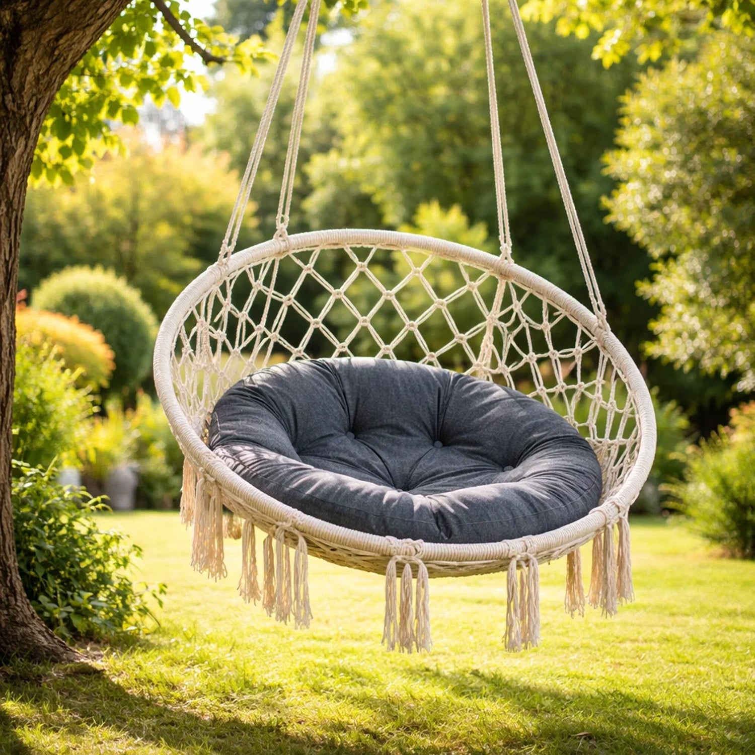 MILLYBO Schaukelkissen 65 cm STORK – Hängeschaukelkissen rund Gartenkissen - Dunkelblau