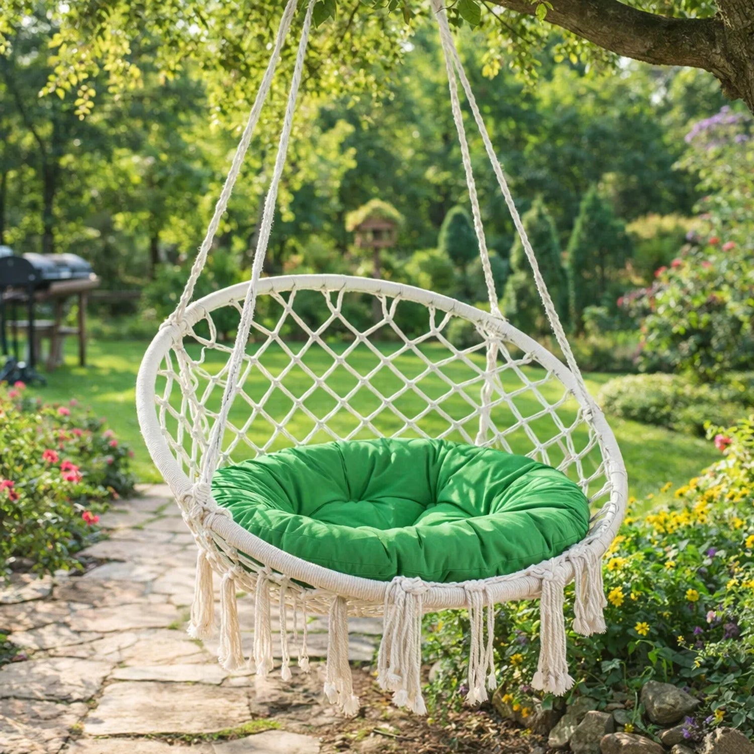 MILLYBO Schaukelkissen 65 cm STORK – Hängeschaukelkissen rund Gartenkissen - Grün