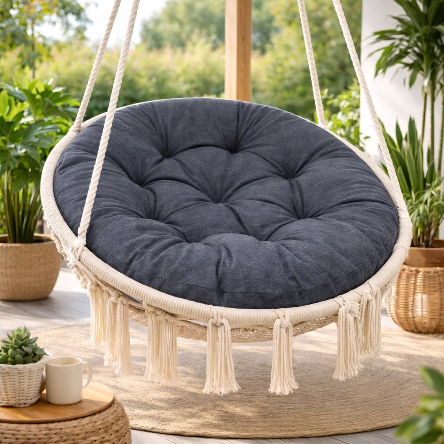 MILLYBO Schaukelkissen 92 cm STORK – Hängeschaukelkissen rund Gartenkissen - Dunkelblau