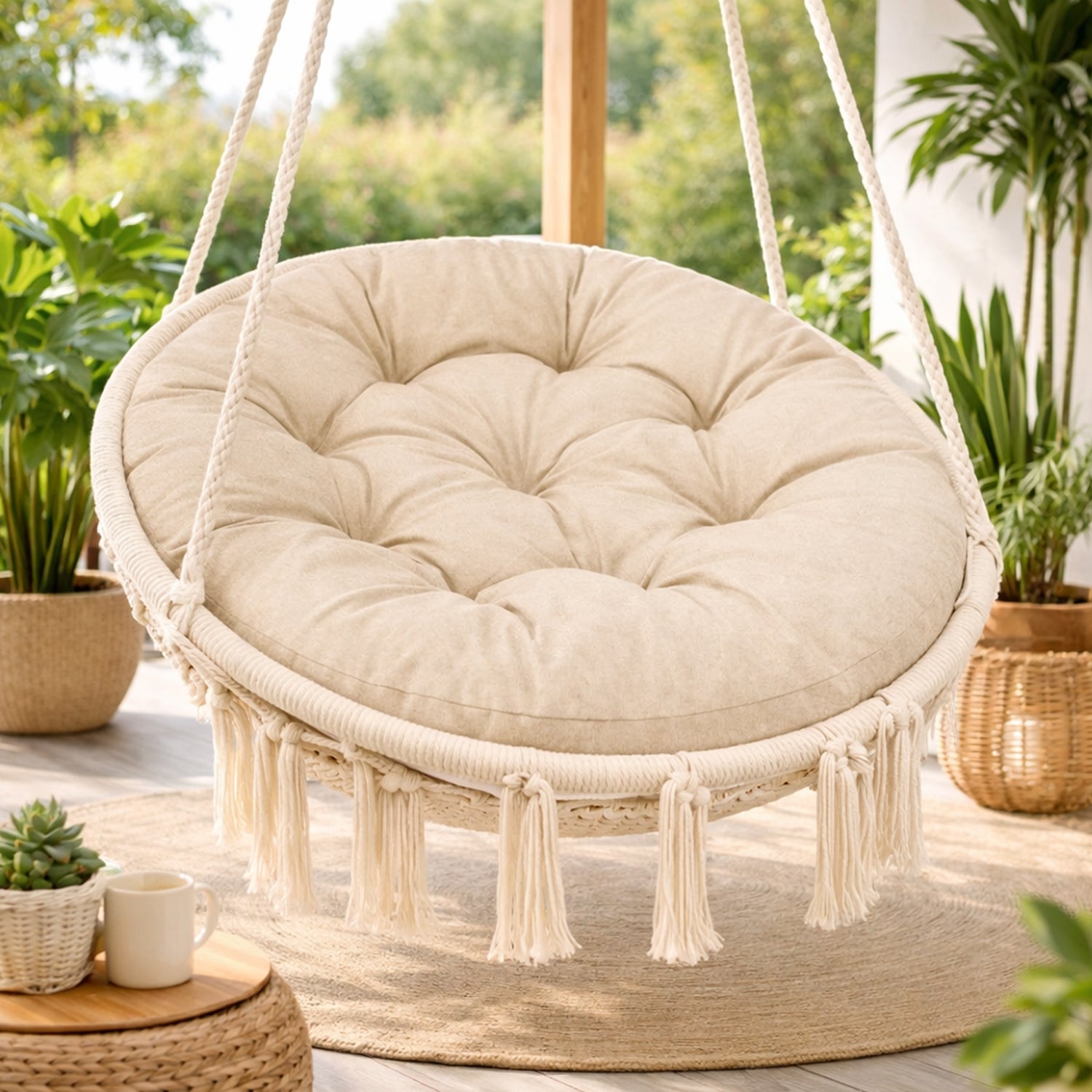 MILLYBO Schaukelkissen 92 cm STORK – Hängeschaukelkissen rund Gartenkissen - Beige