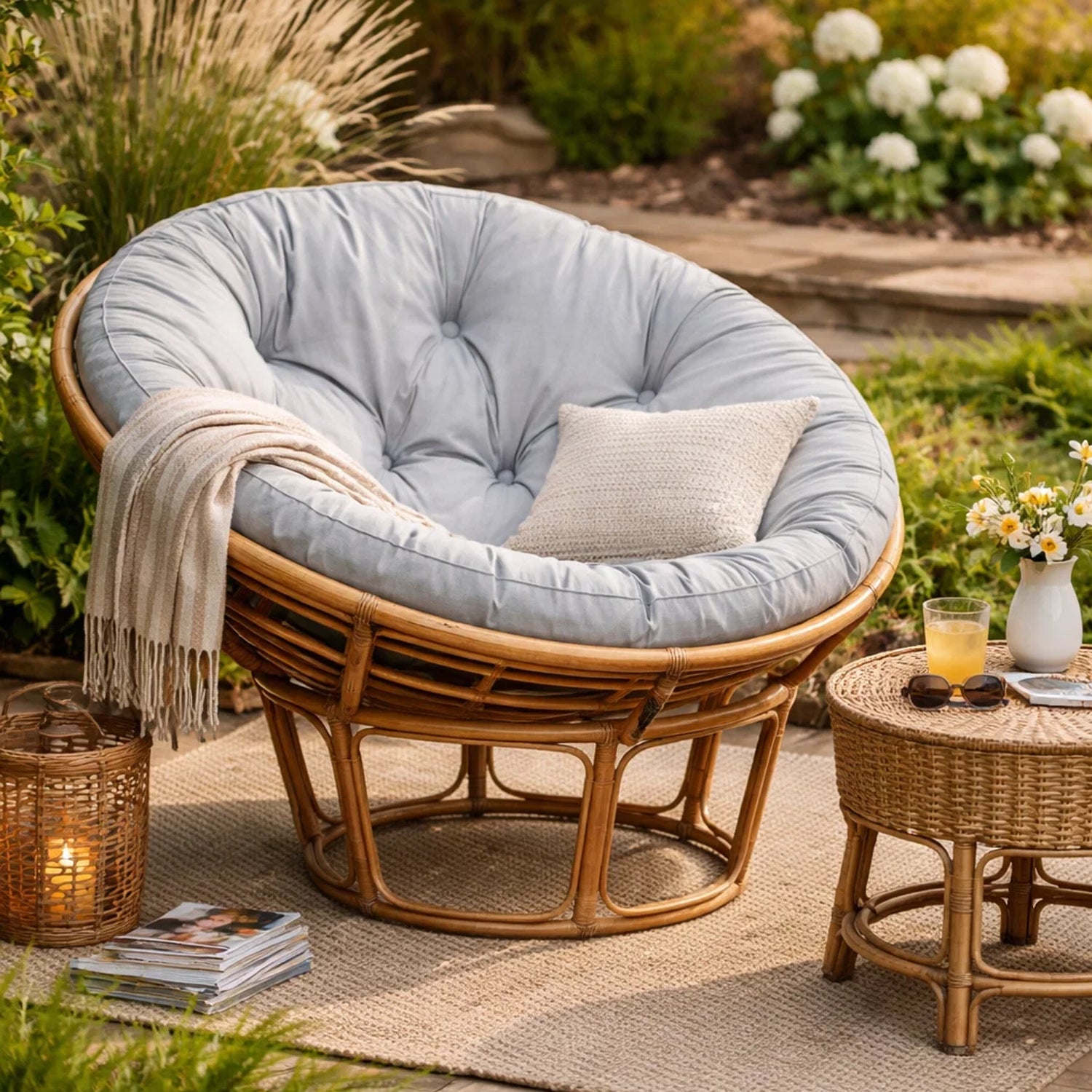 MILLYBO Papasan Sitzkissen SOA 114 cm – Polster Auflage für Rattansessel, Hängesessel & Schaukel: Hellgrau