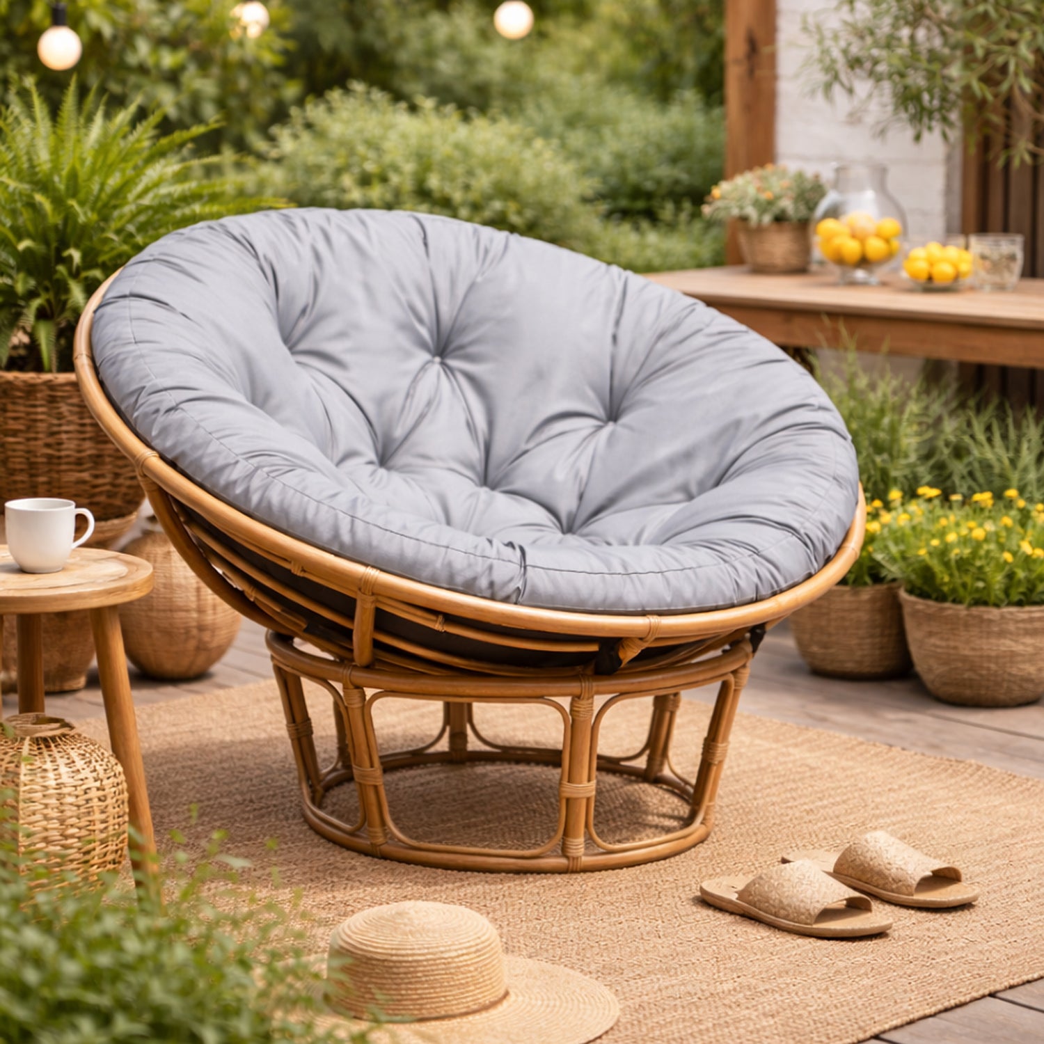 MILLYBO Papasan Sitzkissen SOA 114 cm – Polster Auflage für Rattansessel, Hängesessel & Schaukel: Grau