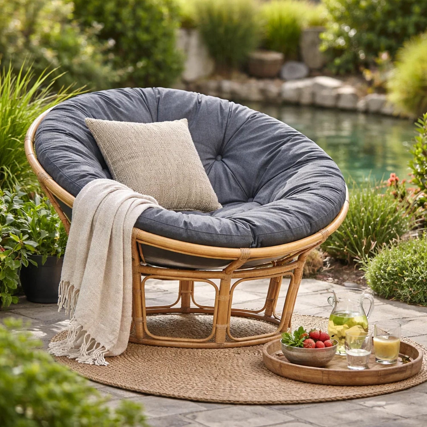 MILLYBO Papasan Sitzkissen SOA 114 cm – Polster Auflage für Rattansessel, Hängesessel & Schaukel: Dunkelblau