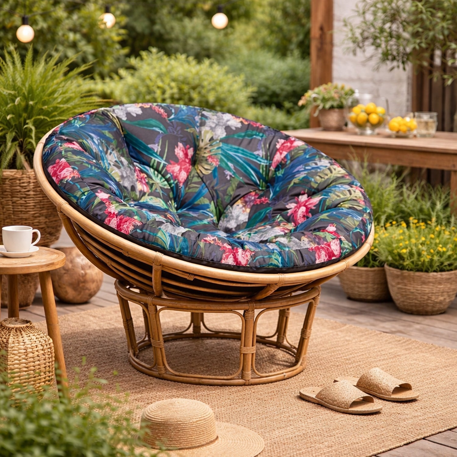 MILLYBO Papasan Sitzkissen SOA 114 cm – Polster Auflage für Rattansessel, Hängesessel & Schaukel: Bunte Blätter