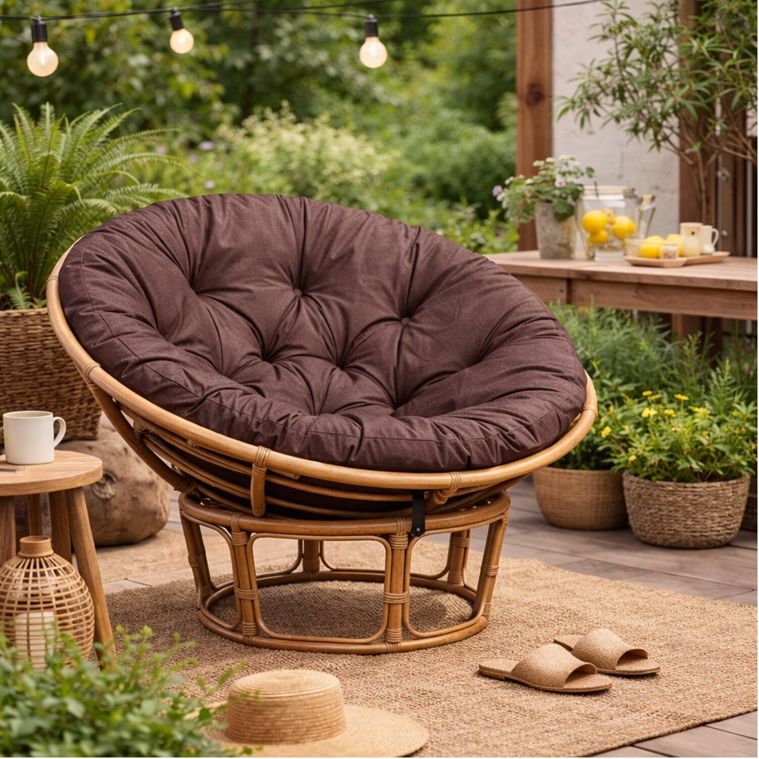 MILLYBO Papasan Sitzkissen SOA 114 cm – Polster Auflage für Rattansessel, Hängesessel & Schaukel: Braun