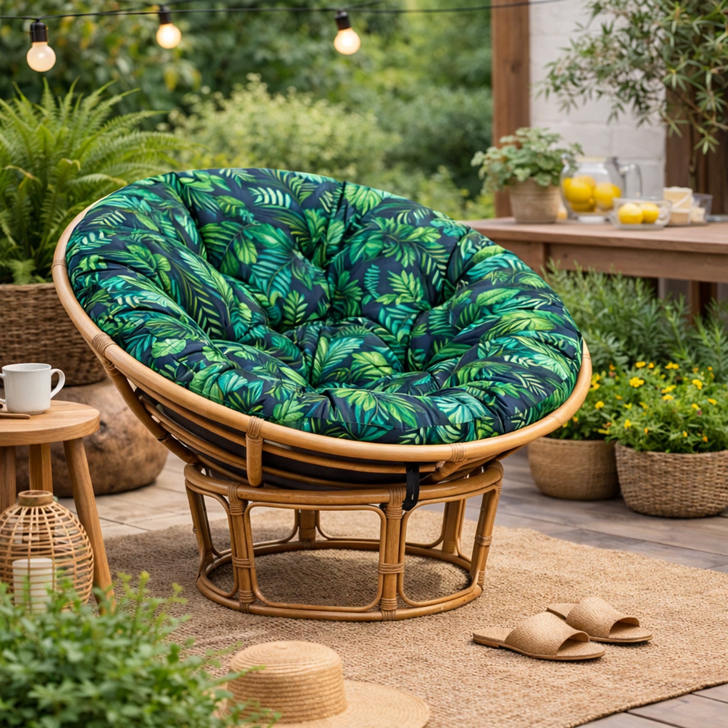 MILLYBO Papasan Sitzkissen SOA 114 cm – Polster Auflage für Rattansessel, Hängesessel & Schaukel: Blaues Blätter