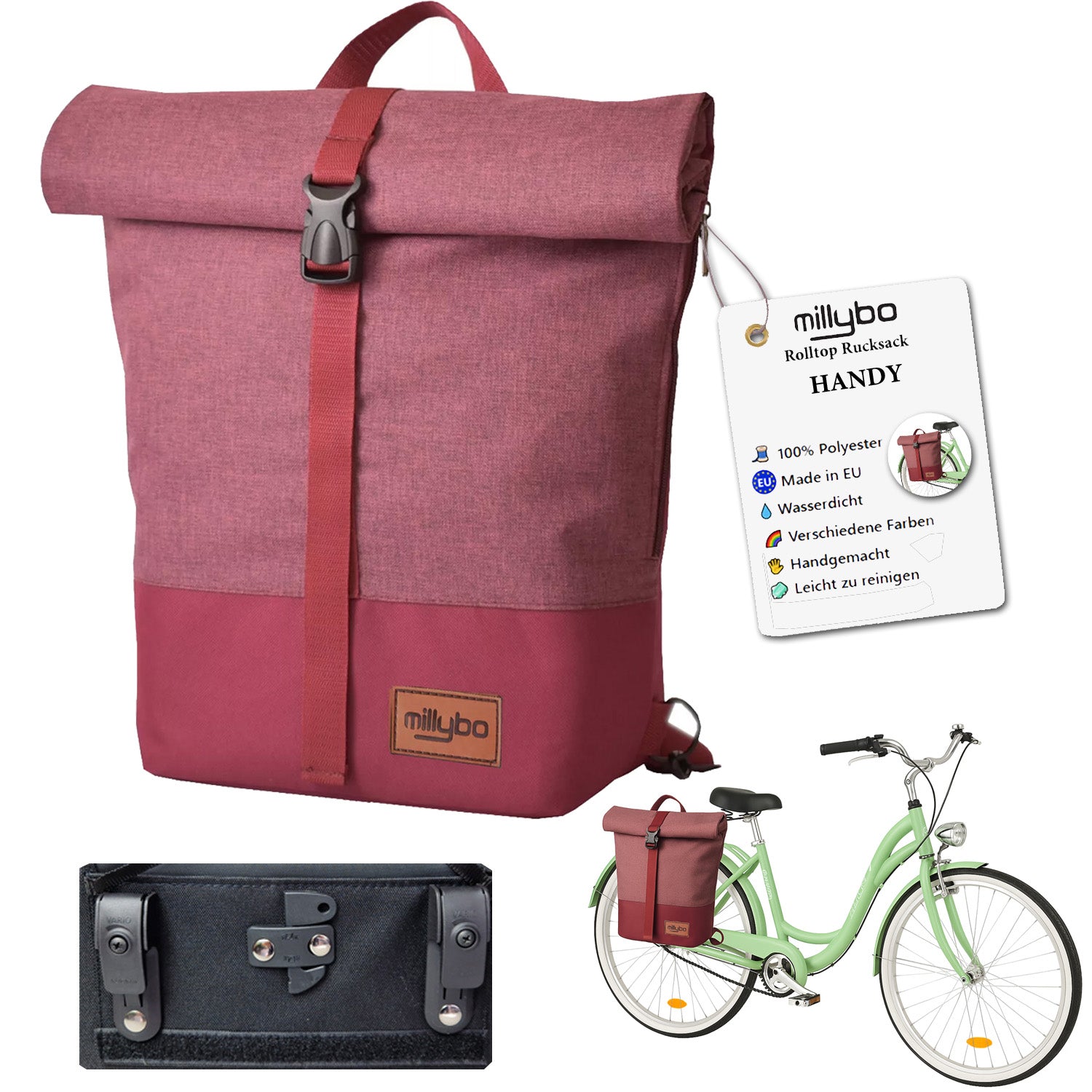 MILLYBO HANDY – Fahrradtasche und Rolltop-Rucksack 270.006