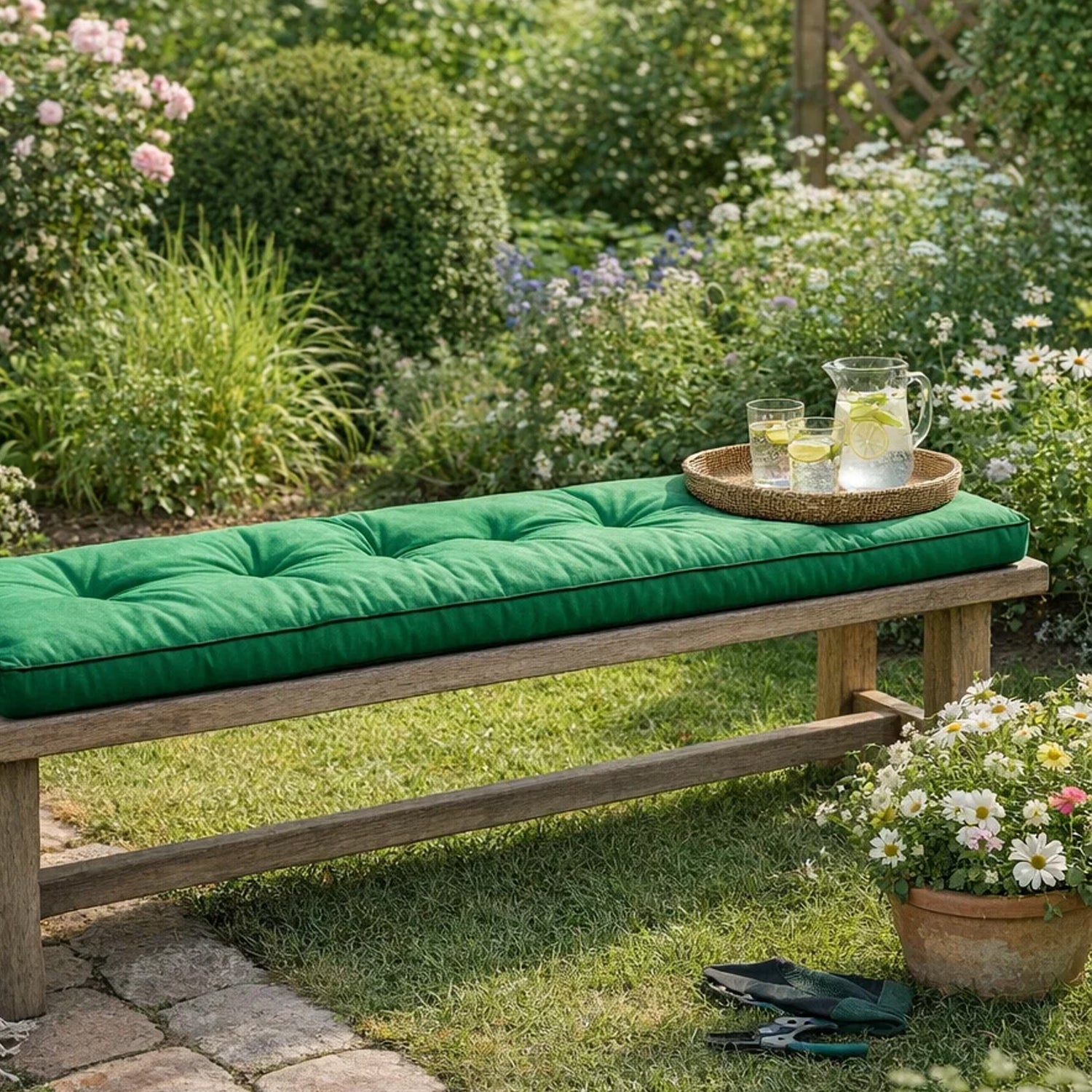 MILLYBO Bankkissen 40 cm ETNA – Gartenbank Auflage Bankpolster für Gartenmöbel & Schaukel (120/150/180 cm) - Grün