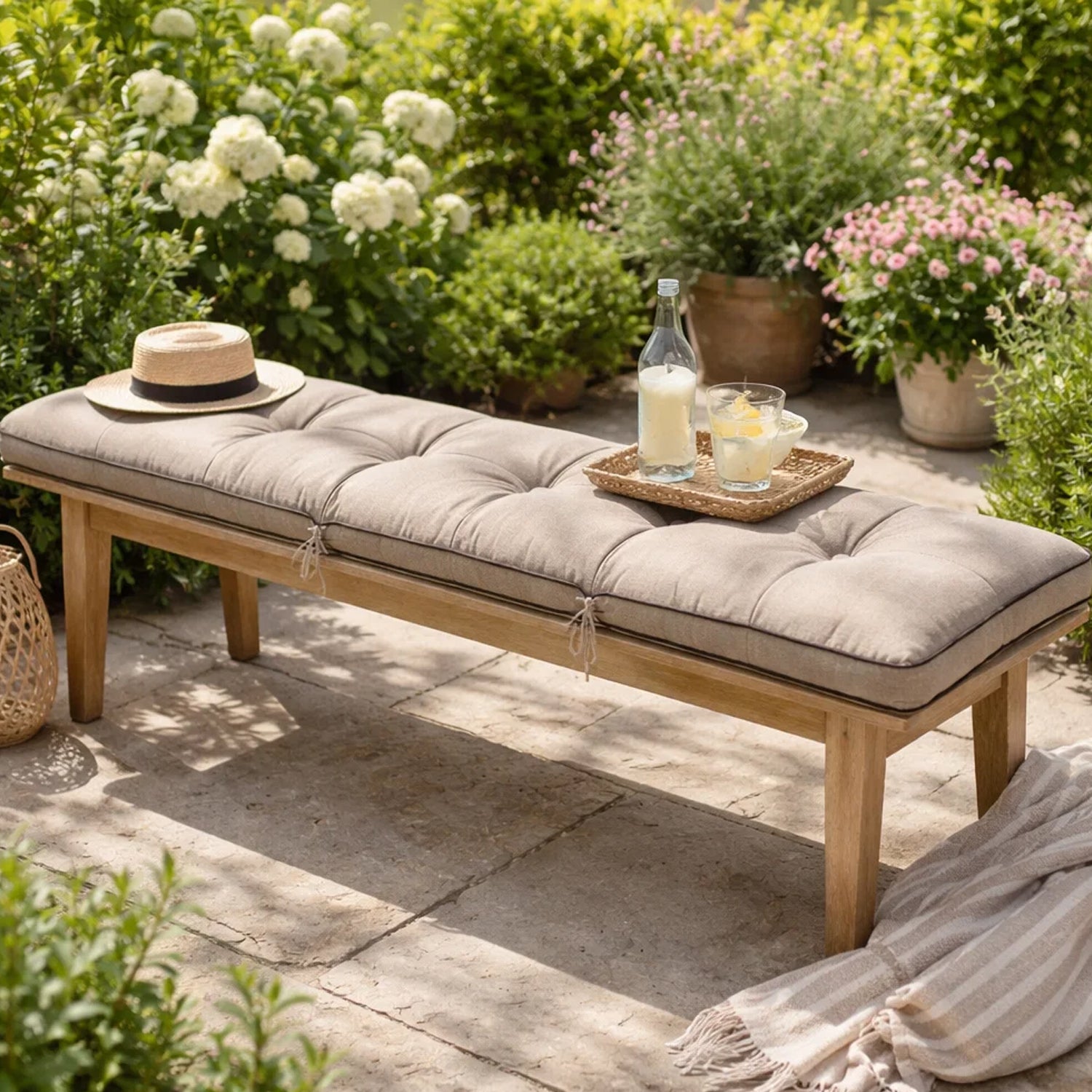 MILLYBO Bankkissen 40 cm ETNA – Gartenbank Auflage Bankpolster für Gartenmöbel & Schaukel (120/150/180 cm) - Beige Ökolein