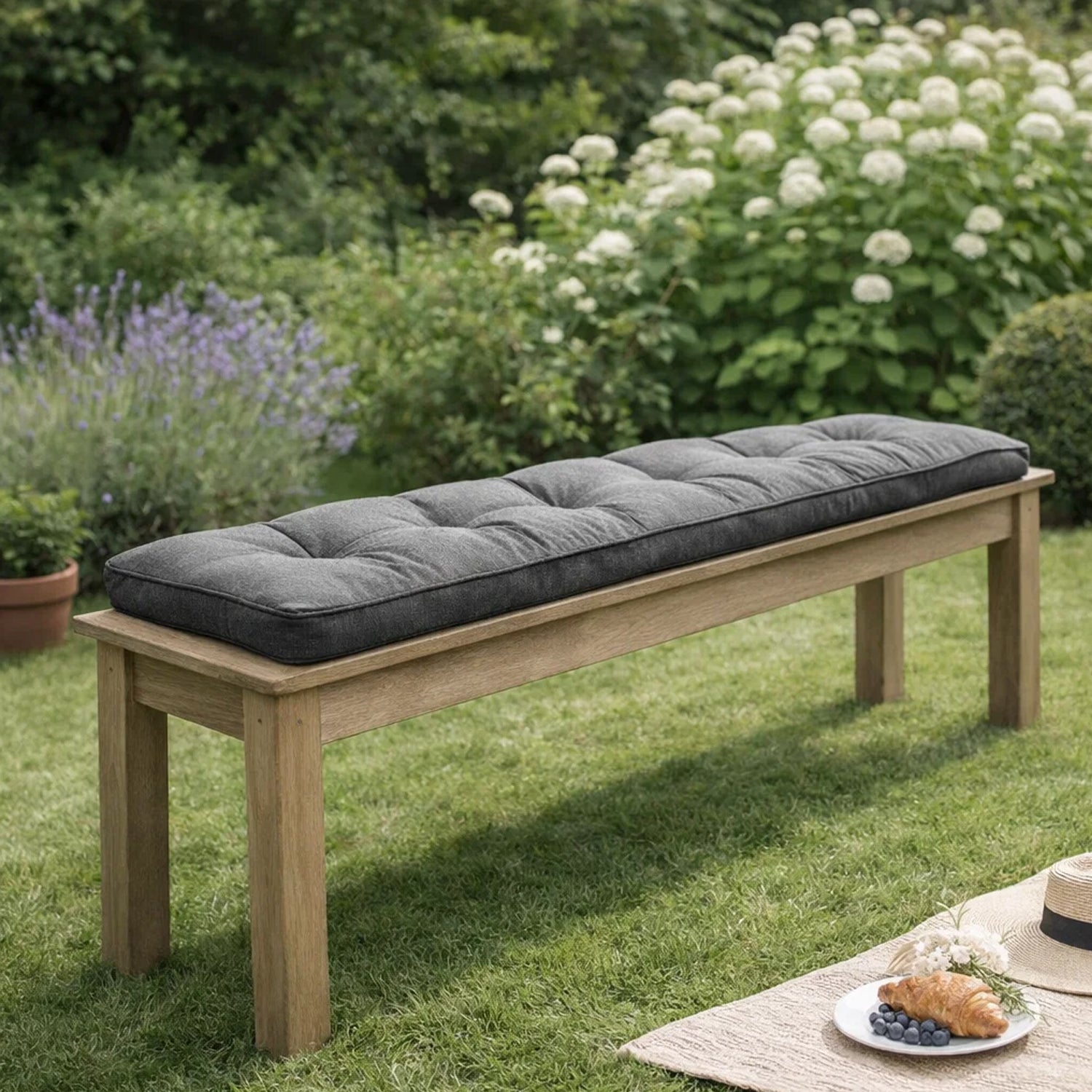 MILLYBO Bankkissen 40 cm ETNA – Gartenbank Auflage  Bankpolster für Gartenmöbel & Schaukel (120/150/180 cm) - Graphit Ökolein