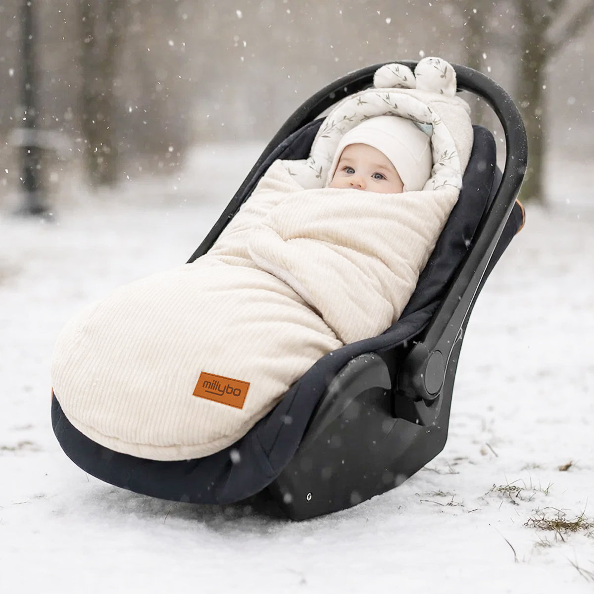 MILLYBO Baby Fußsack Einschlagdecke – Für Babyschale & Kinderwagen - Beige Cord