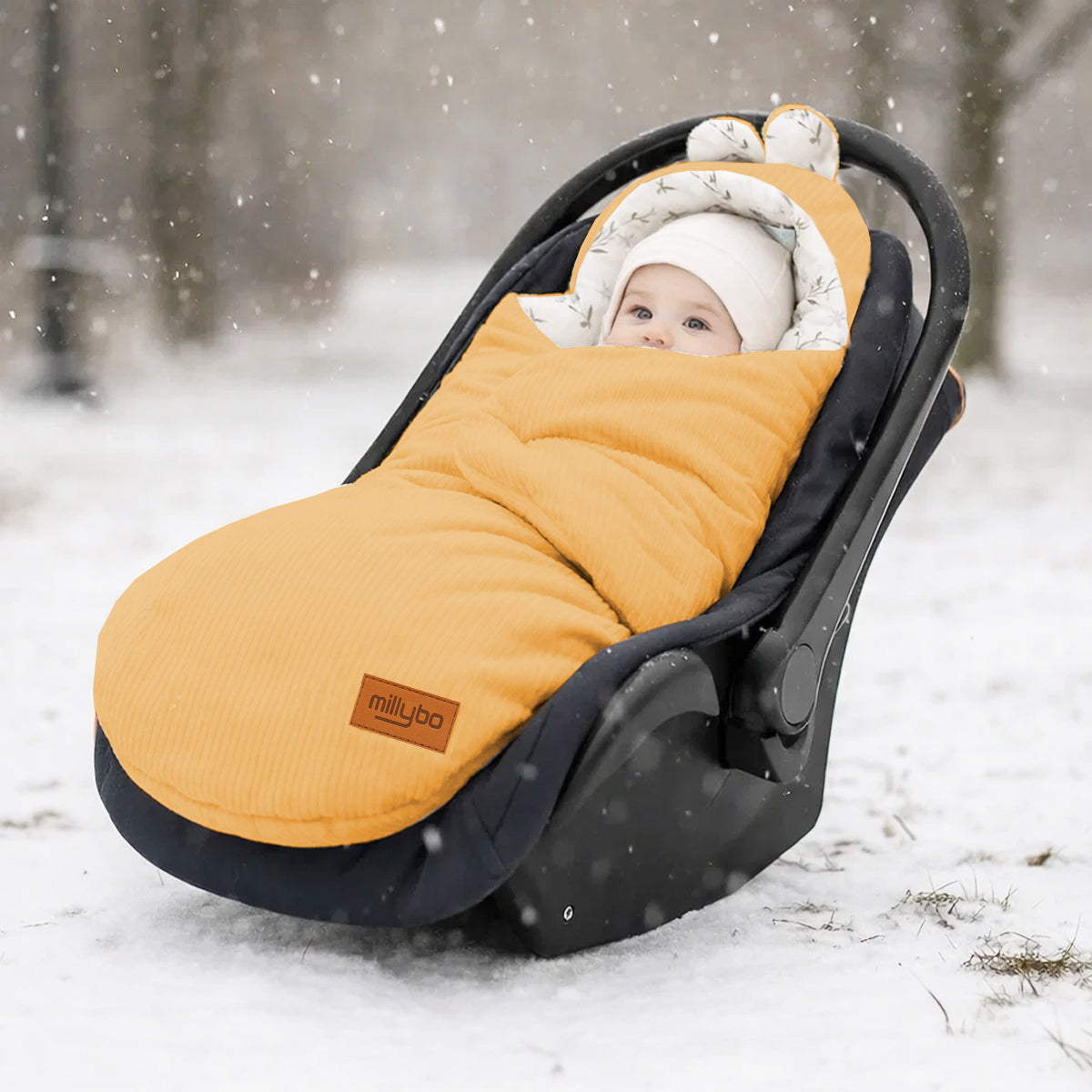 MILLYBO Baby Fußsack Einschlagdecke – Für Babyschale & Kinderwagen - Gelb Cord