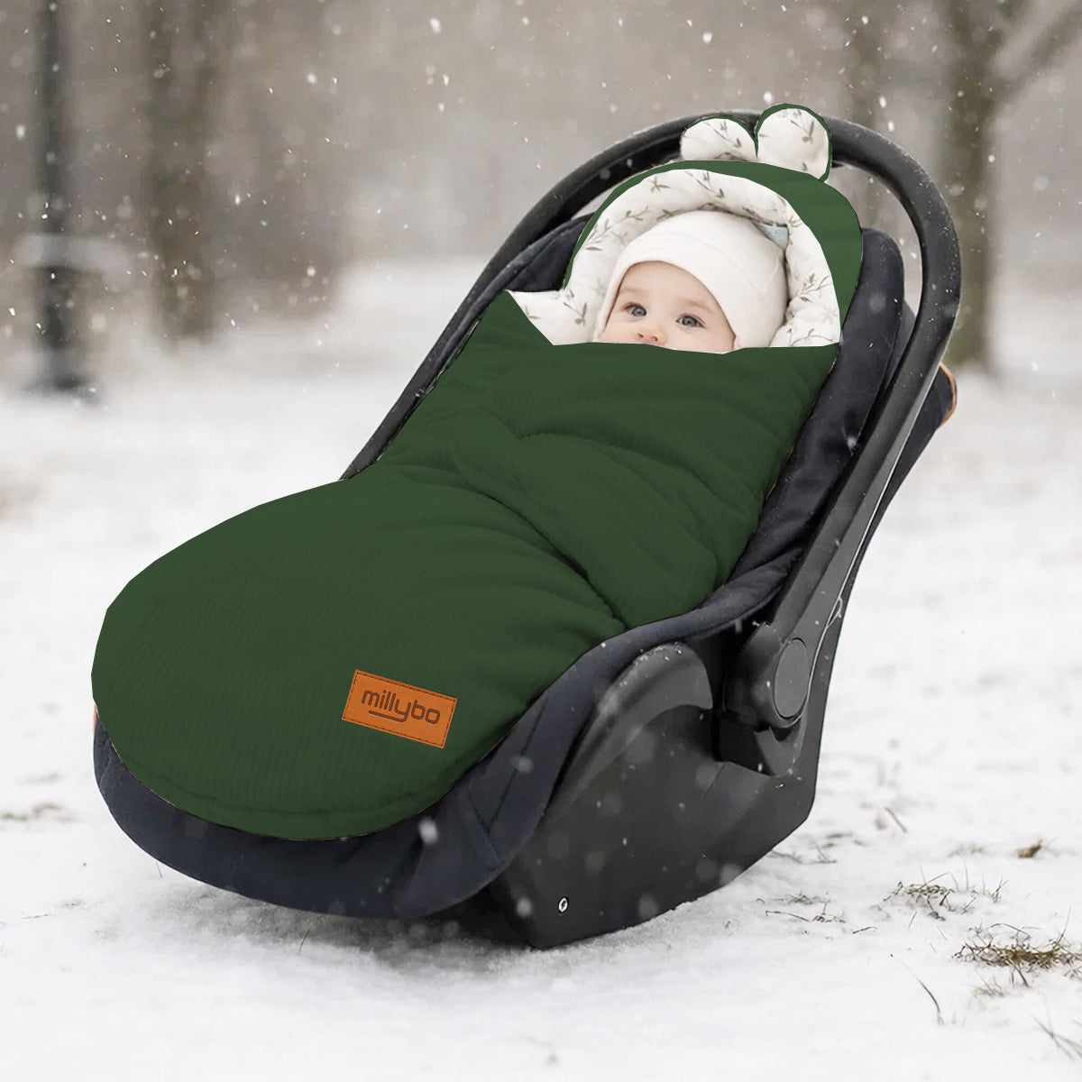 MILLYBO Baby Fußsack Einschlagdecke – Für Babyschale & Kinderwagen - Grün Cord