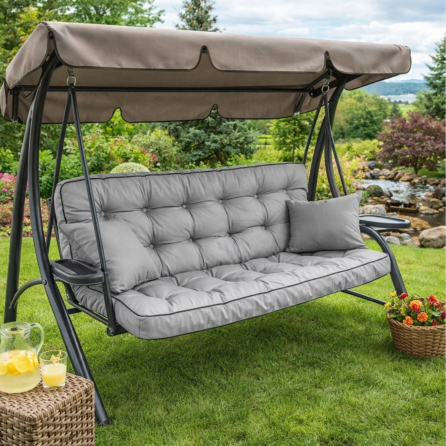 MILLYBO Hollywoodschaukel Sitzkissen 100–180 cm Auflage – Gartenschaukel Polster POLA - Hellgrau