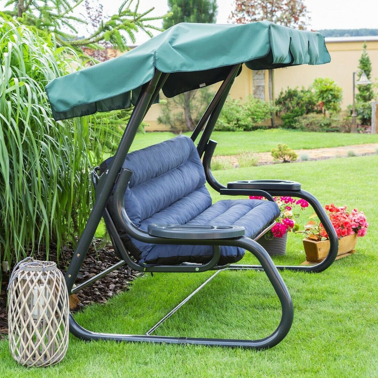 MILLYBO Hollywoodschaukel Sitzkissen 120–180 cm Auflage – Gartenschaukel Polster ANIA - Dunkelblau