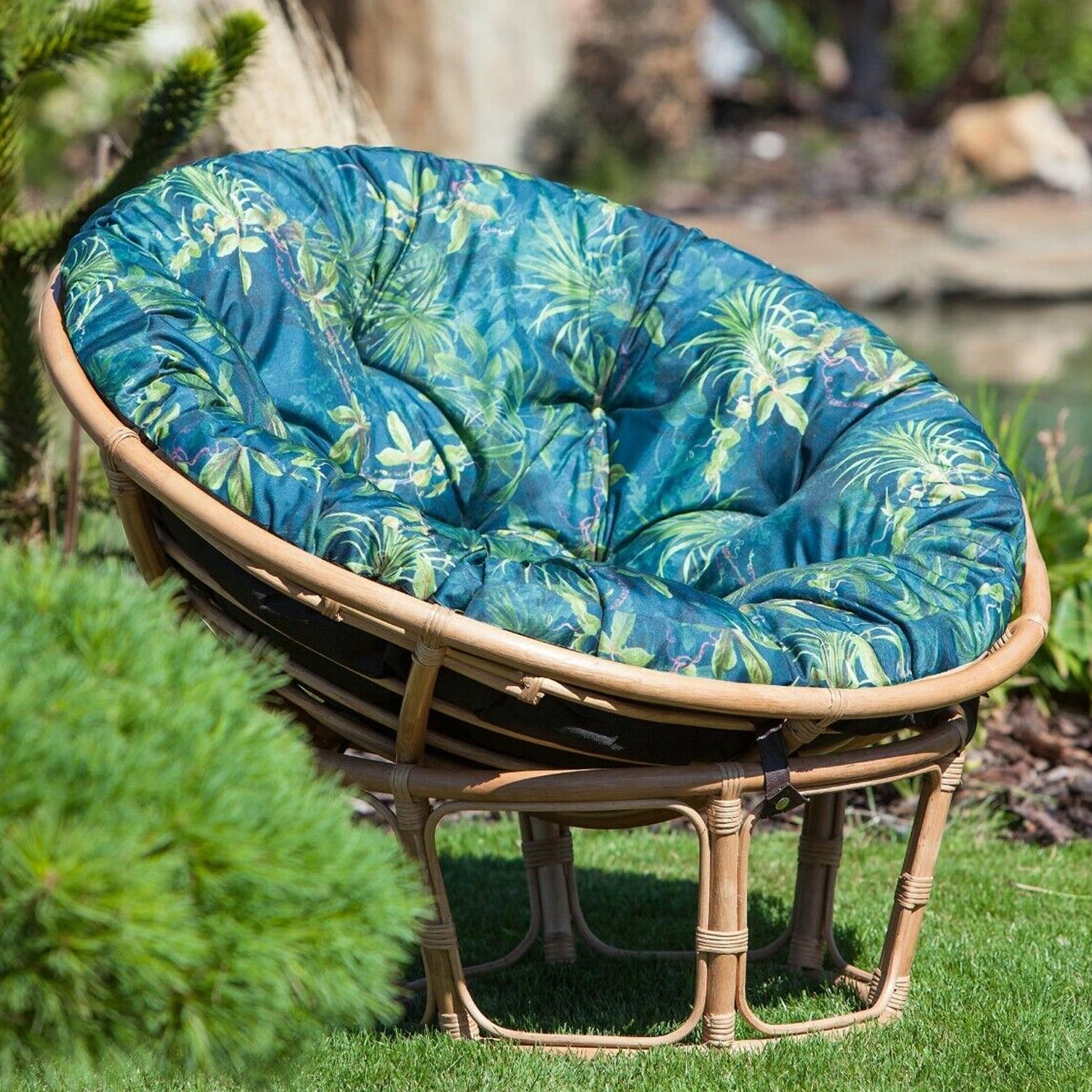 MILLYBO Papasan Sitzkissen SOA 114 cm – Polster Auflage für Rattansessel, Hängesessel & Schaukel: Grüne Wiese