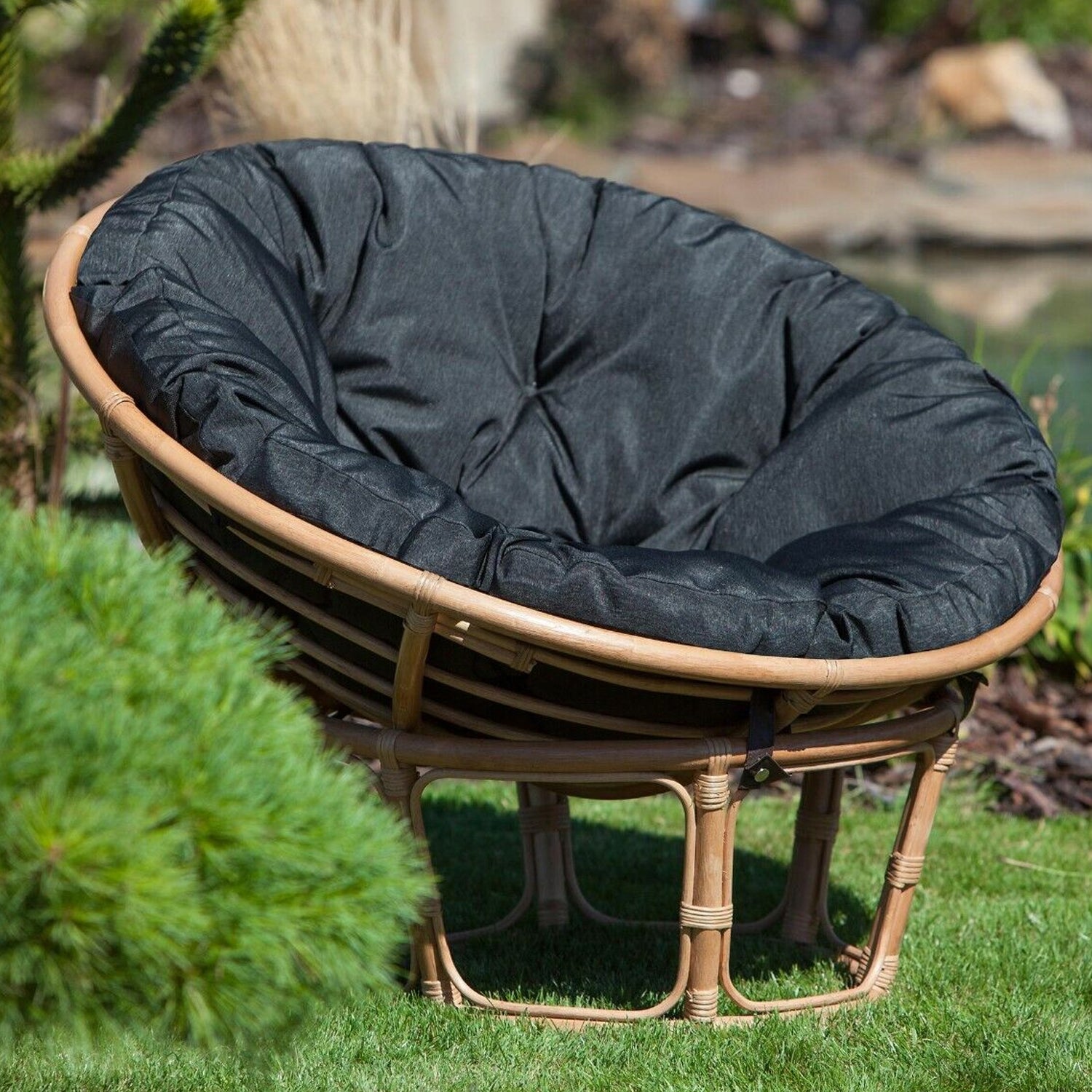 MILLYBO Papasan Sitzkissen SOA 114 cm – Polster Auflage für Rattansessel, Hängesessel & Schaukel: Schwarz