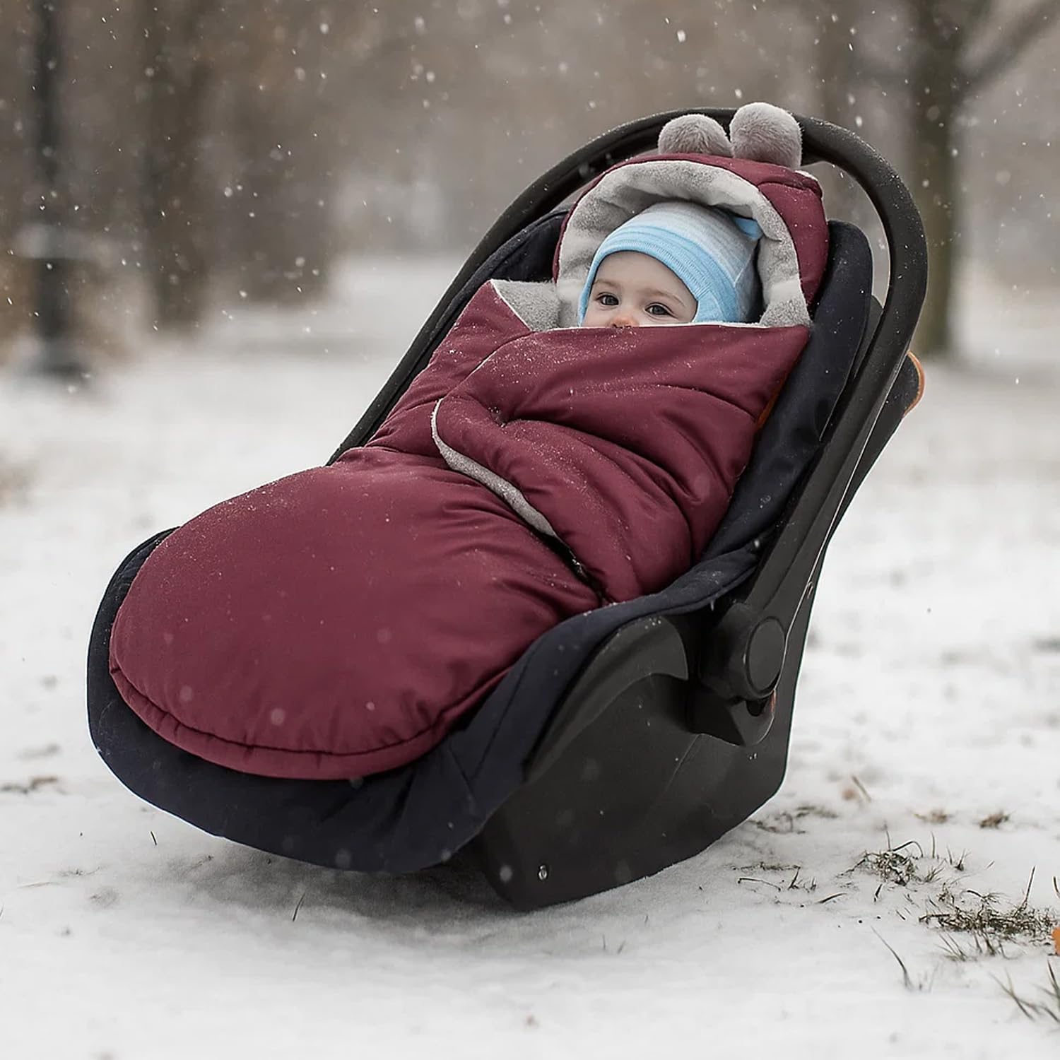 MILLYBO Baby Fußsack – Winter Einschlagdecke für Kinderwagen & Autositz - Winerot mit Herzen
