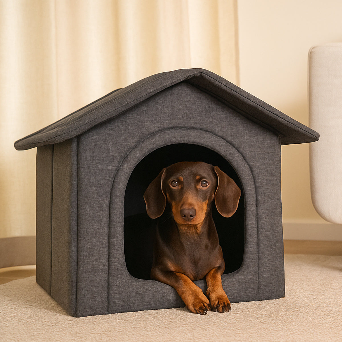 MILLYBO Textiles Hundehaus – Weiche Hundehöhle für maximalen Komfort   - Ökoleinen Schwarz