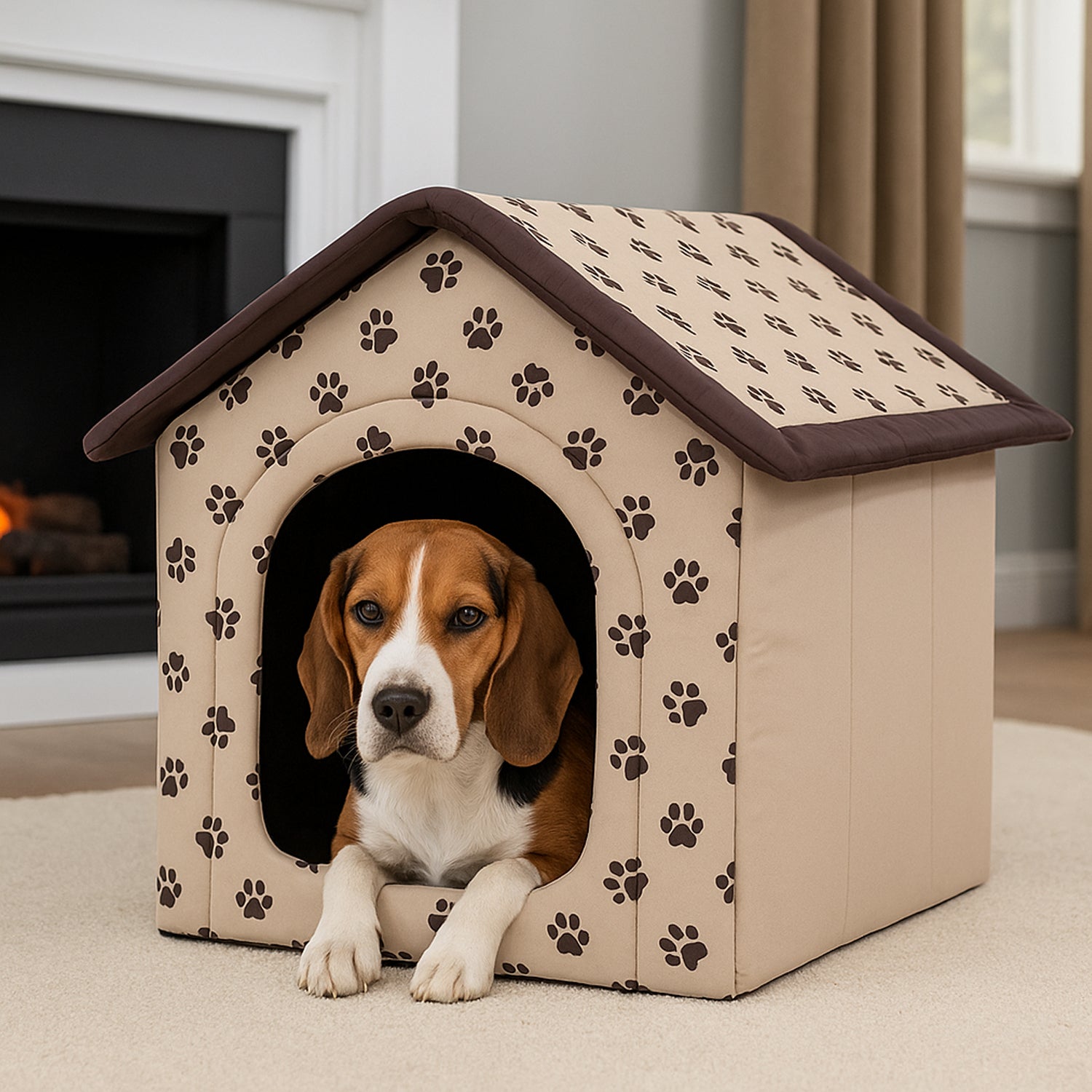 MILLYBO Textiles Hundehaus – Weiche Hundehöhle für maximalen Komfort - Beige mit Muster