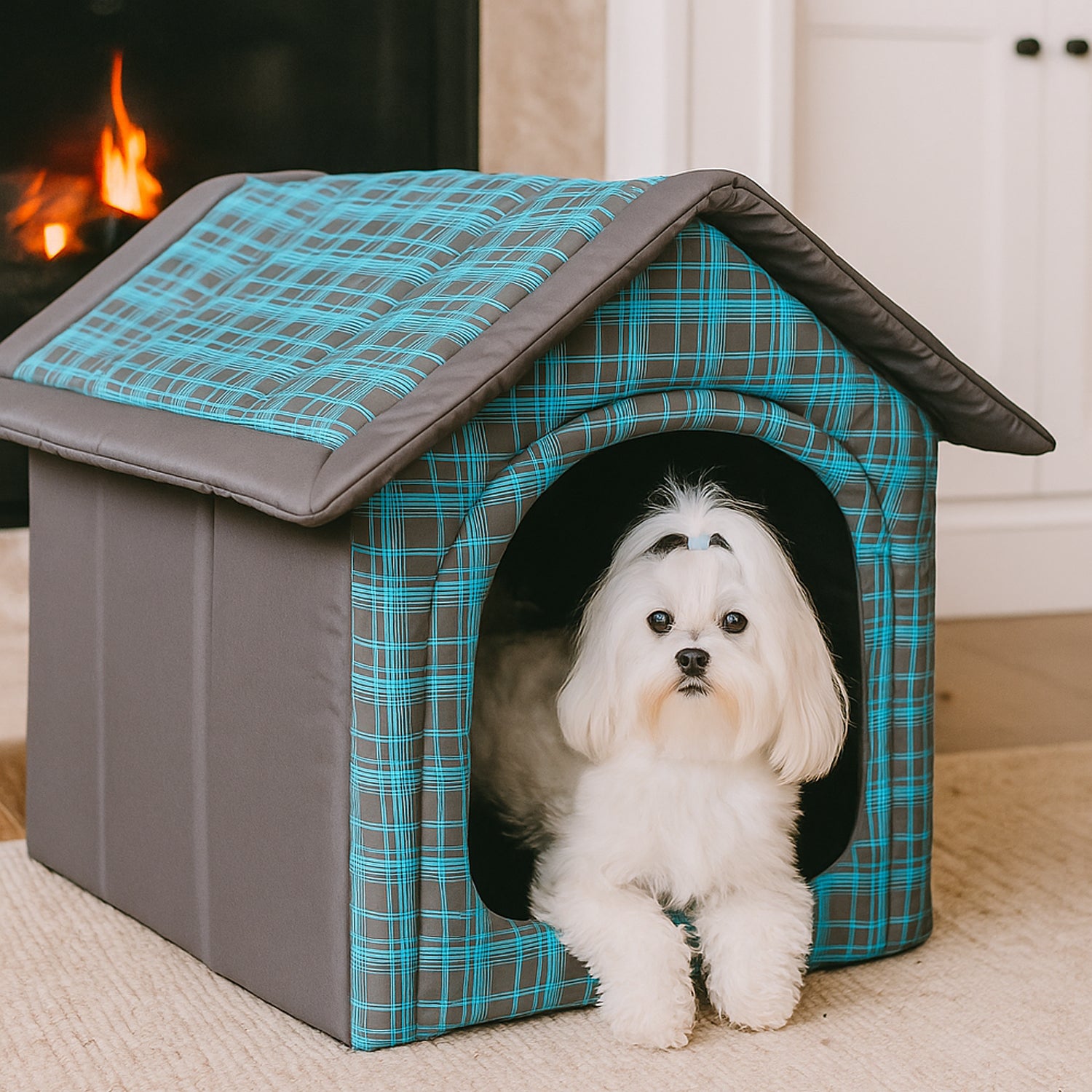 MILLYBO Textiles Hundehaus – Weiche Hundehöhle für maximalen Komfort  - blau kariert