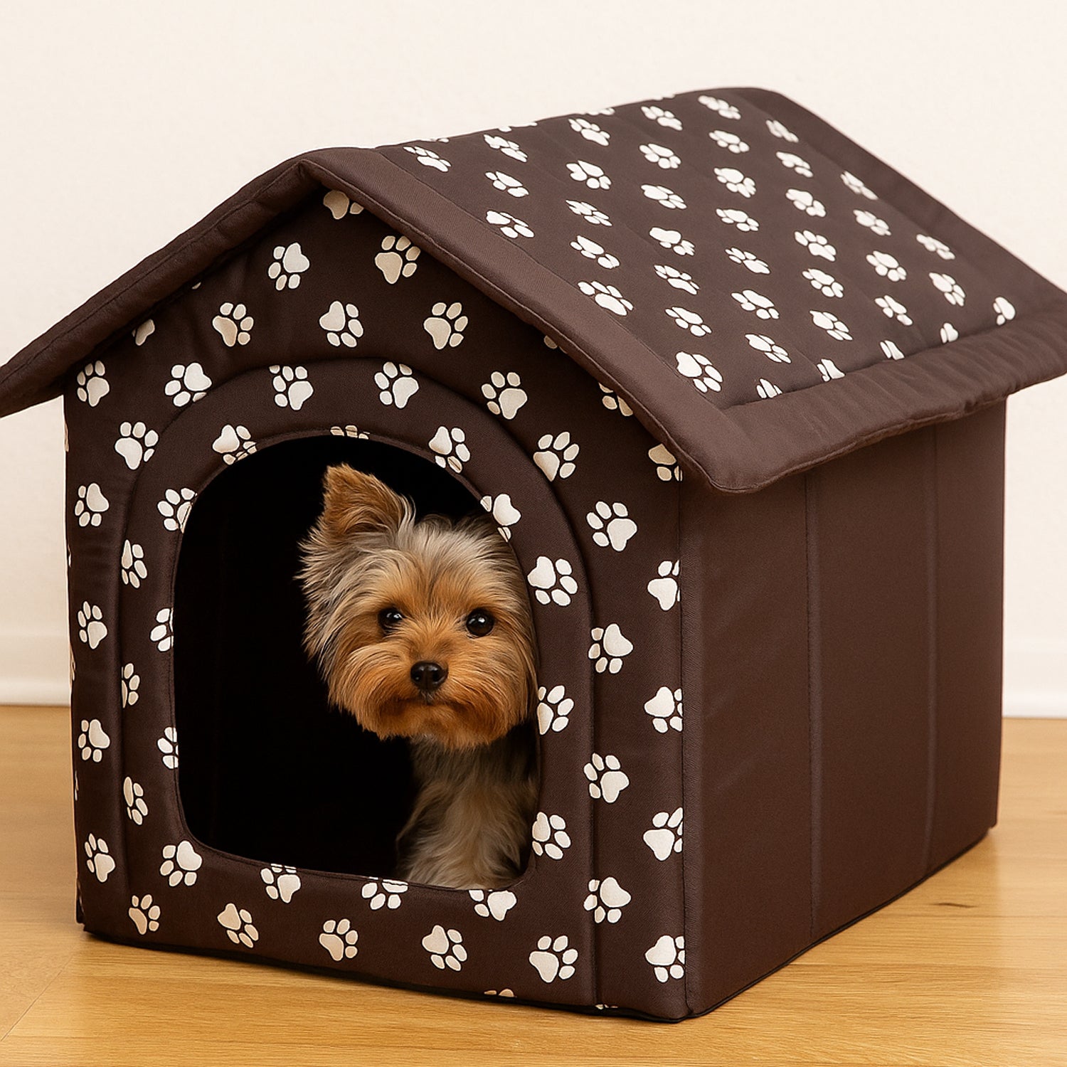 MILLYBO Textiles Hundehaus – Weiche Hundehöhle für maximalen Komfort - Braun mit Muster