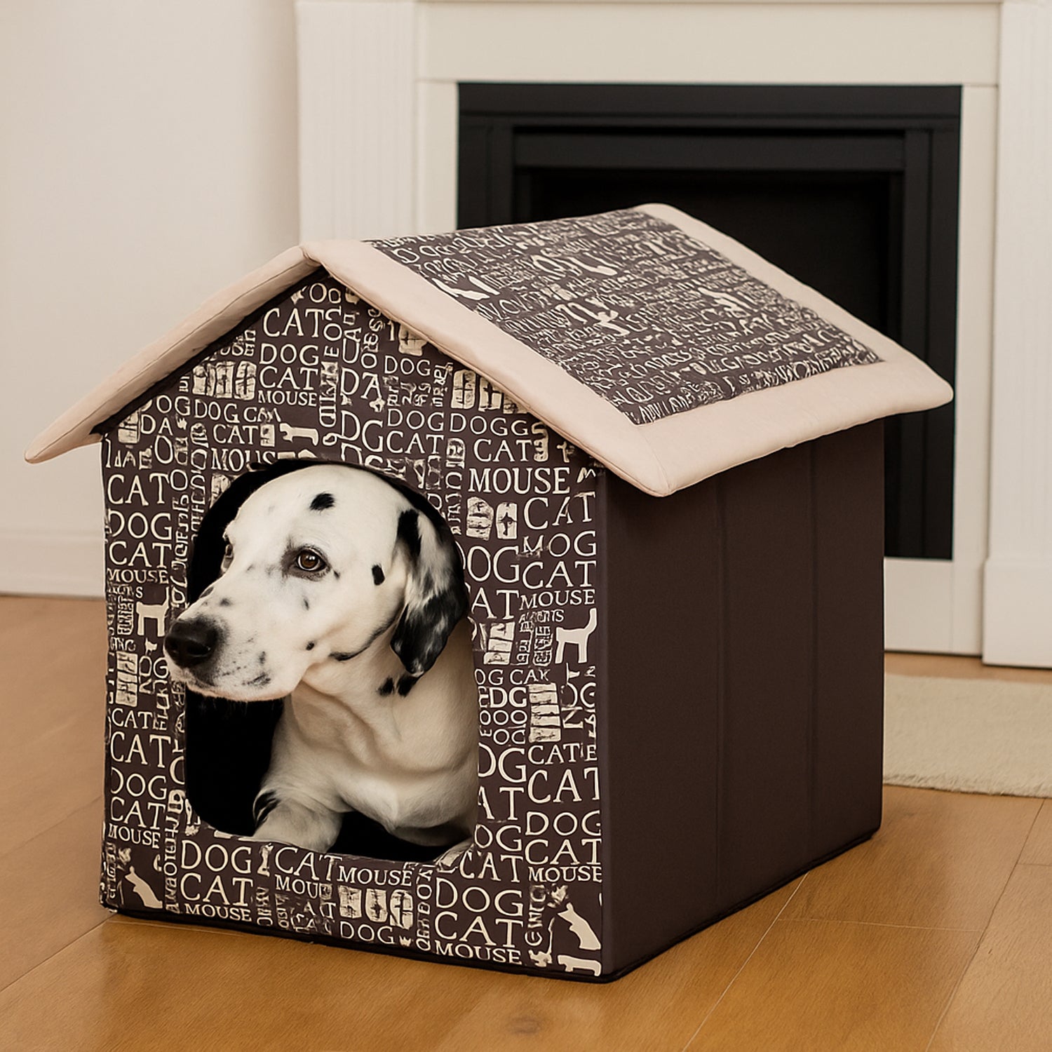 MILLYBO Textiles Hundehaus – Weiche Hundehöhle für maximalen Komfort - Braun mit Print