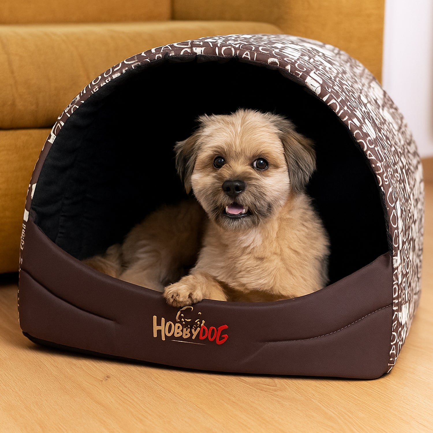 MILLYBO Hundehöhle aus Stoff – Weiches Hundebett & Gemütliches Hundehaus: Braun mit Muster